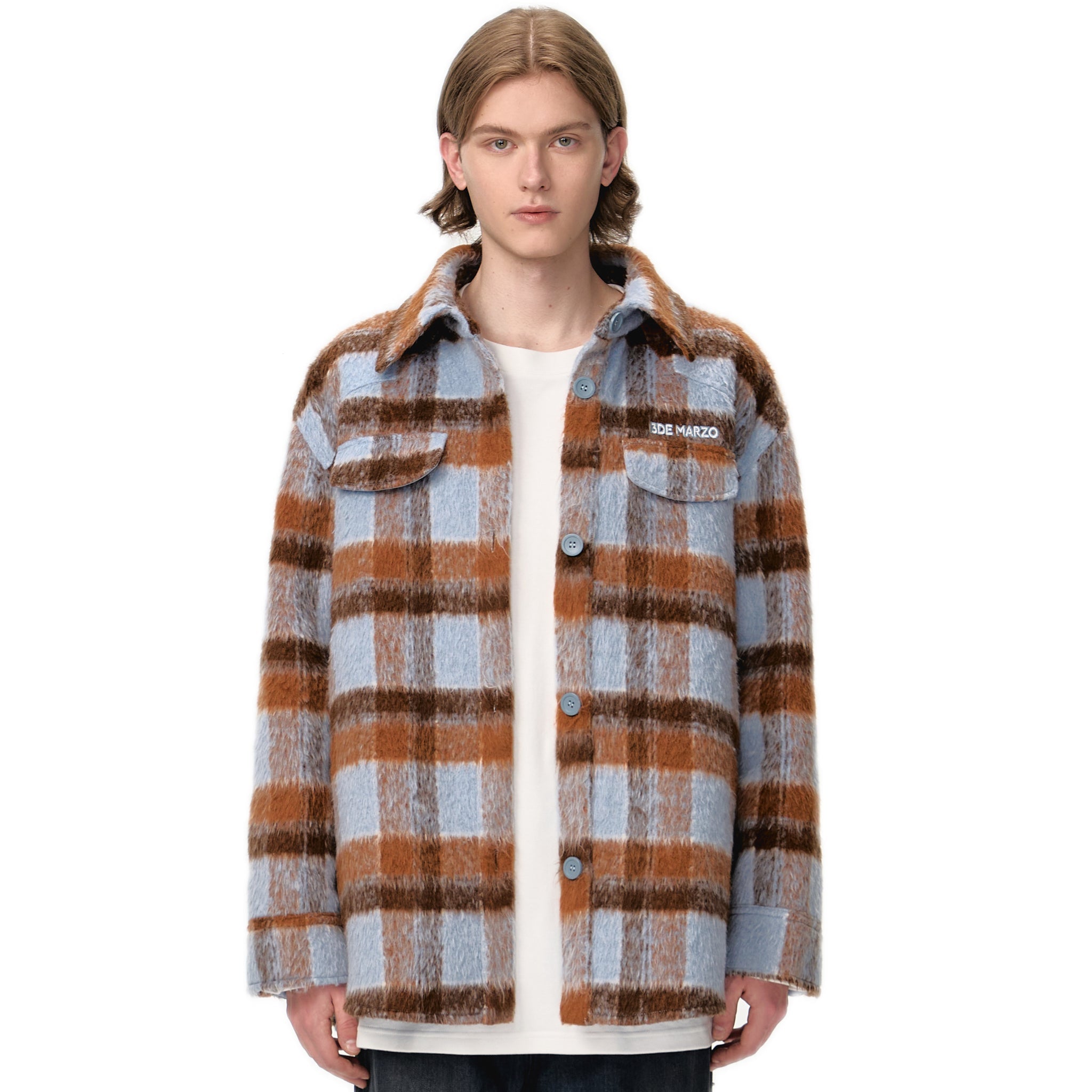 Bear Tweed Plaid Shirt In Blue | MADAX