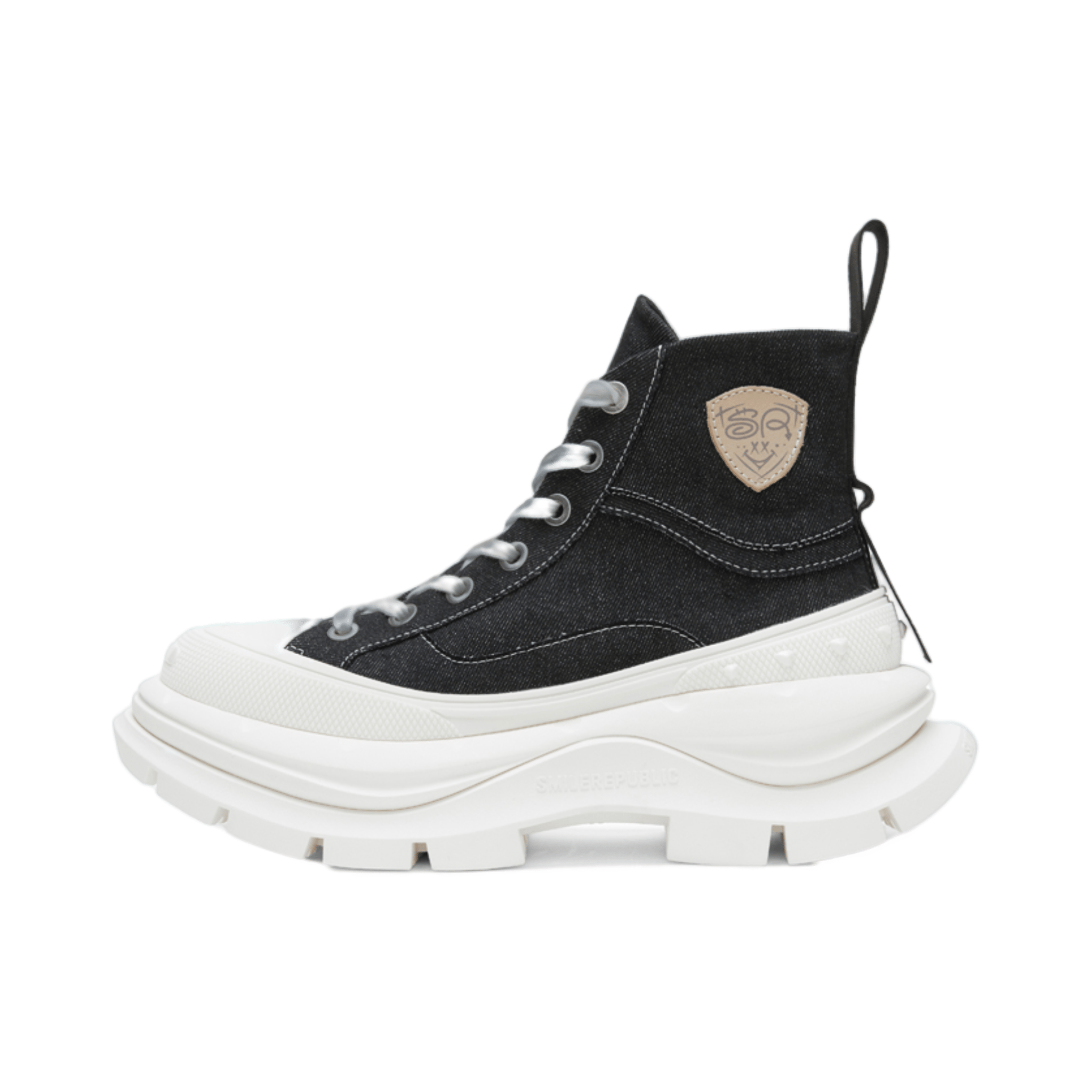 Black and White Contrast High-top Open-mouthed Thick-soled Canvas