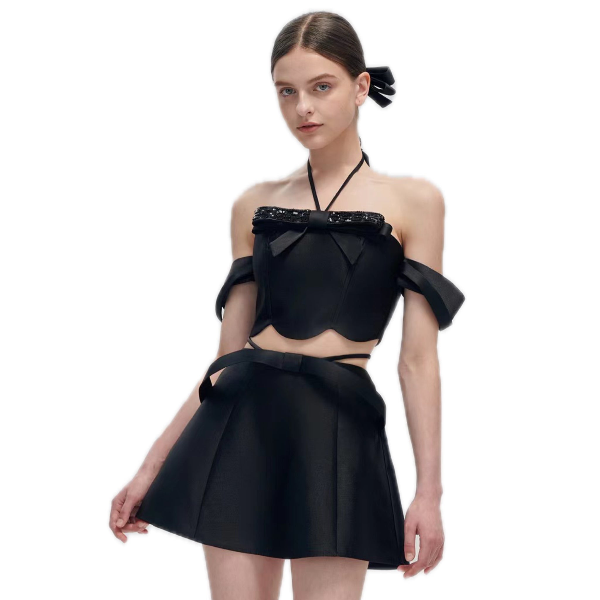 Fa sogno Black Bow Tie Two-piece Dress