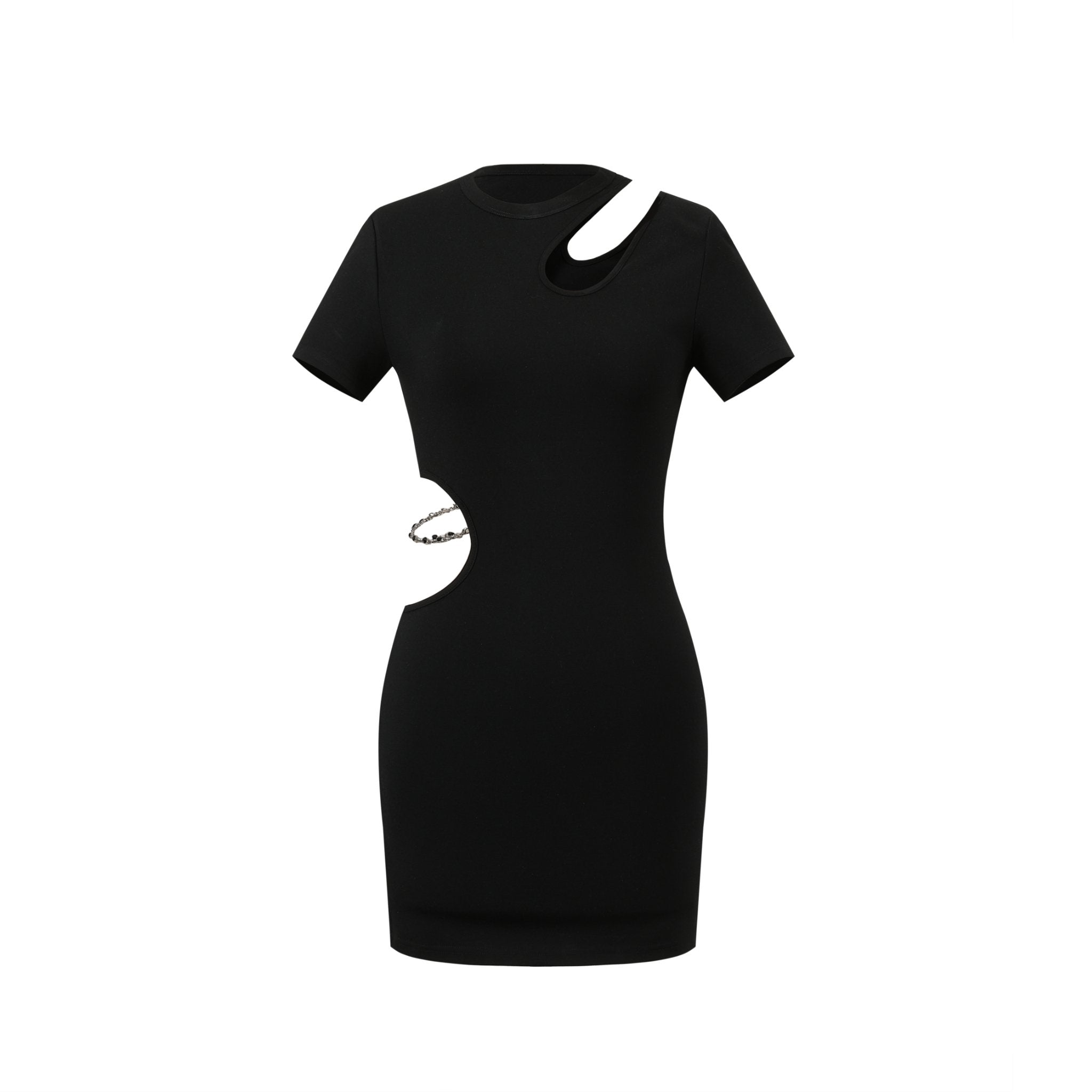 Black Hollow Slimming Drill Chain Dress