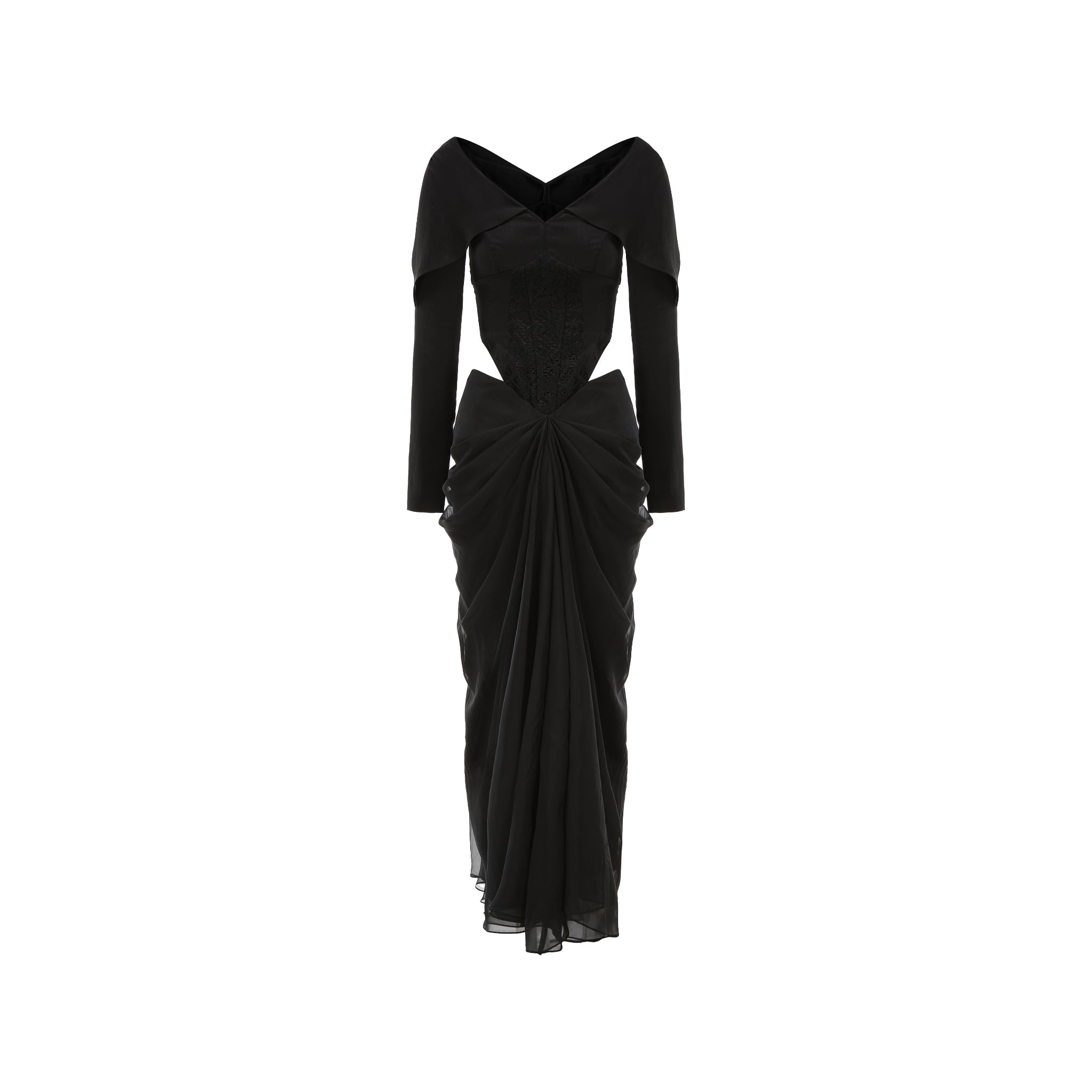 pleated hem dress Black Lapel Waistless Pleated Hem Dress M