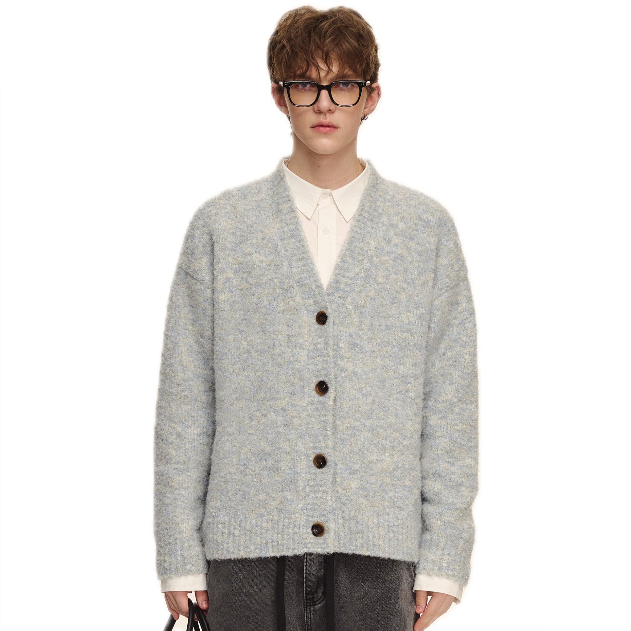 Blue Loop Yarn V-neck Sweater Cardigan | MADAX