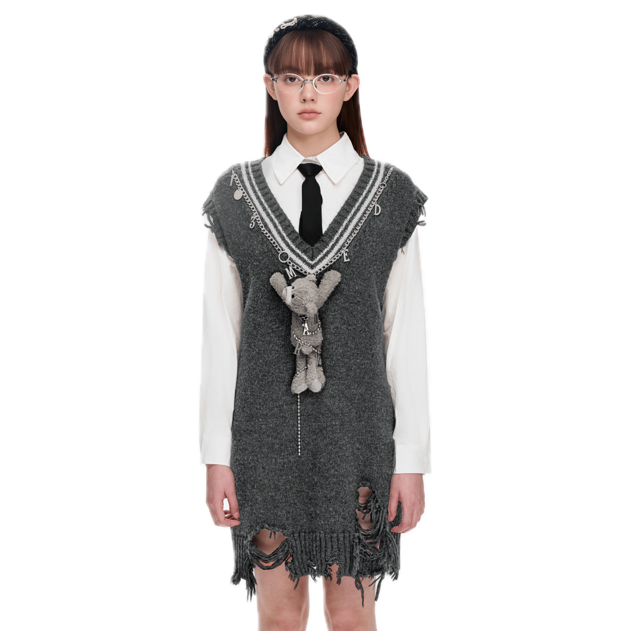 Chain Knit Vest Dress in Black