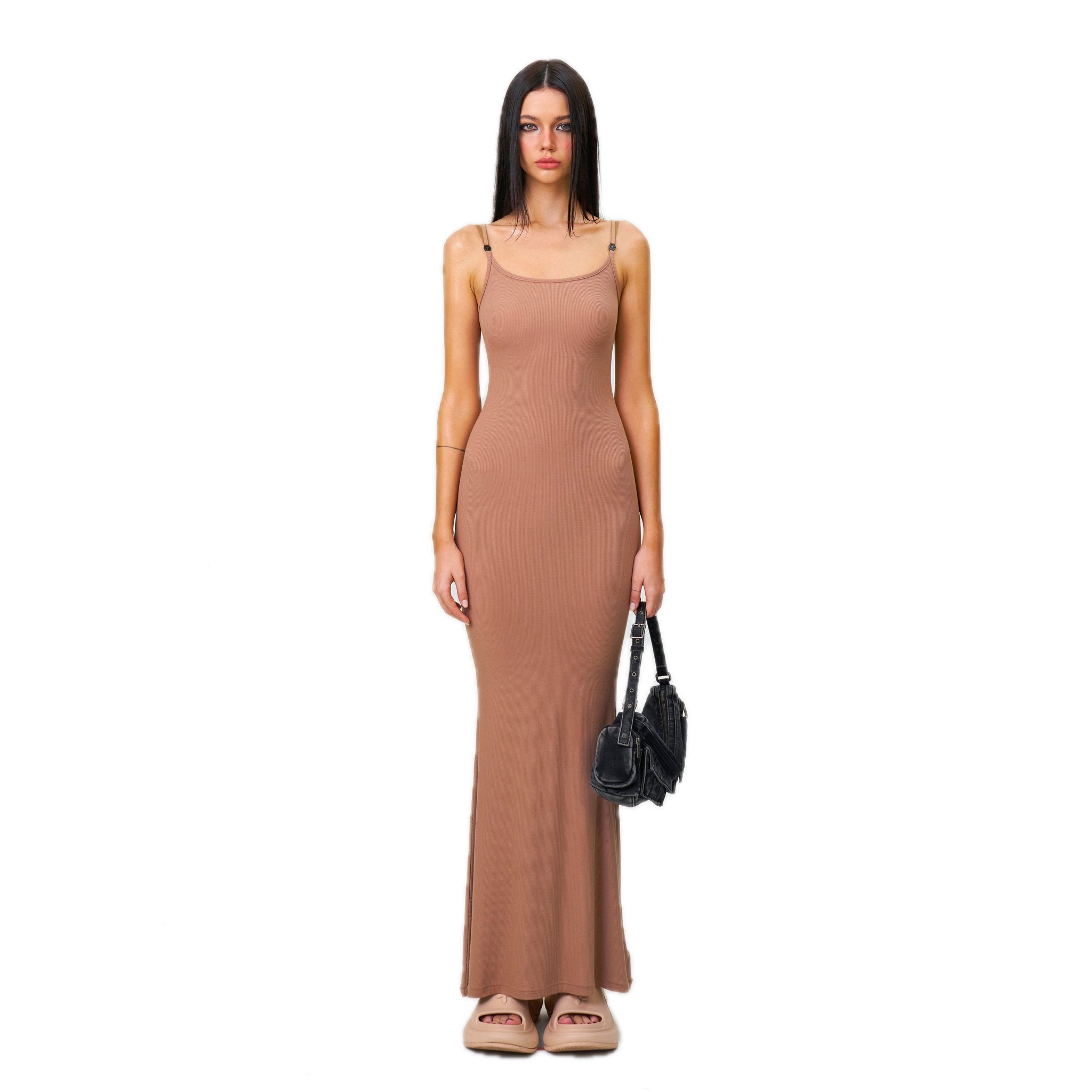 knee length dresses for ladies Chic Long Slim-Fit Spaghetti Strap Maxi Dress – Msdark main image 1