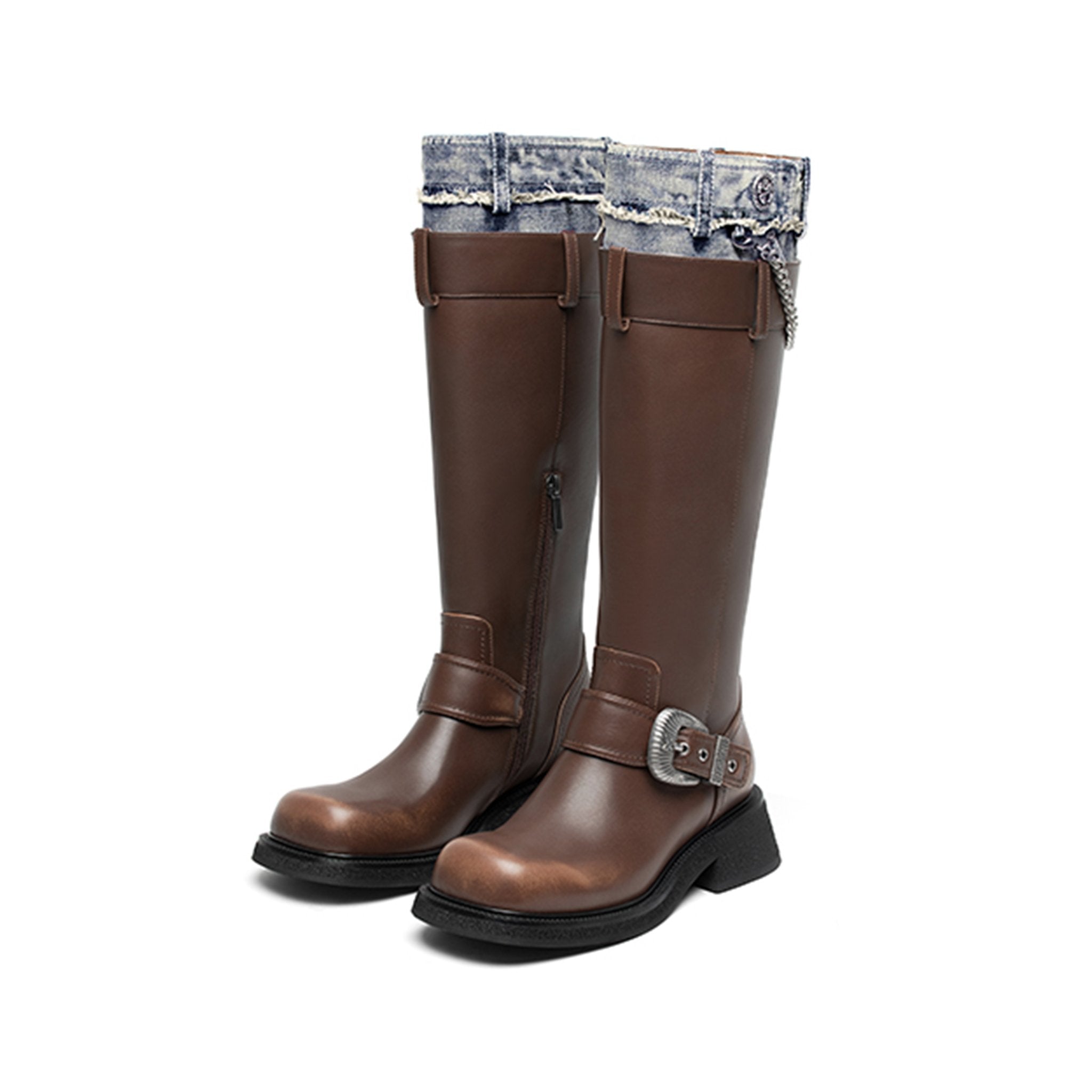 カウボーイ カラーブロッキング ミッド カーフ ライダー ブーツ