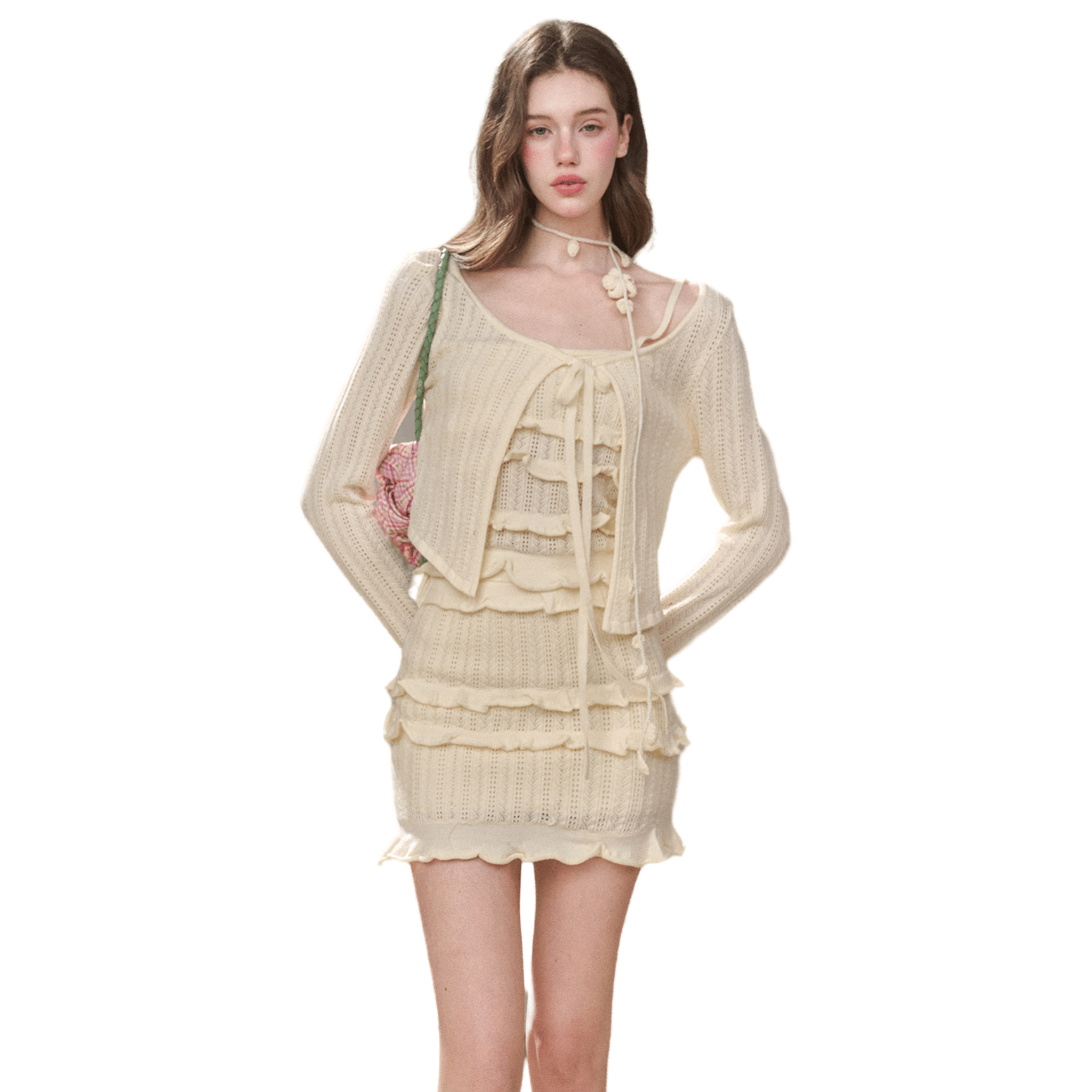 Group of Universe Cream Hollow Three-Dimensional Flower Cardigan in Off-White