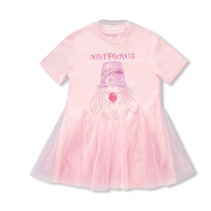 NOT FOR US Cute Bucket Bunny Lace Tulle Dress in Pink