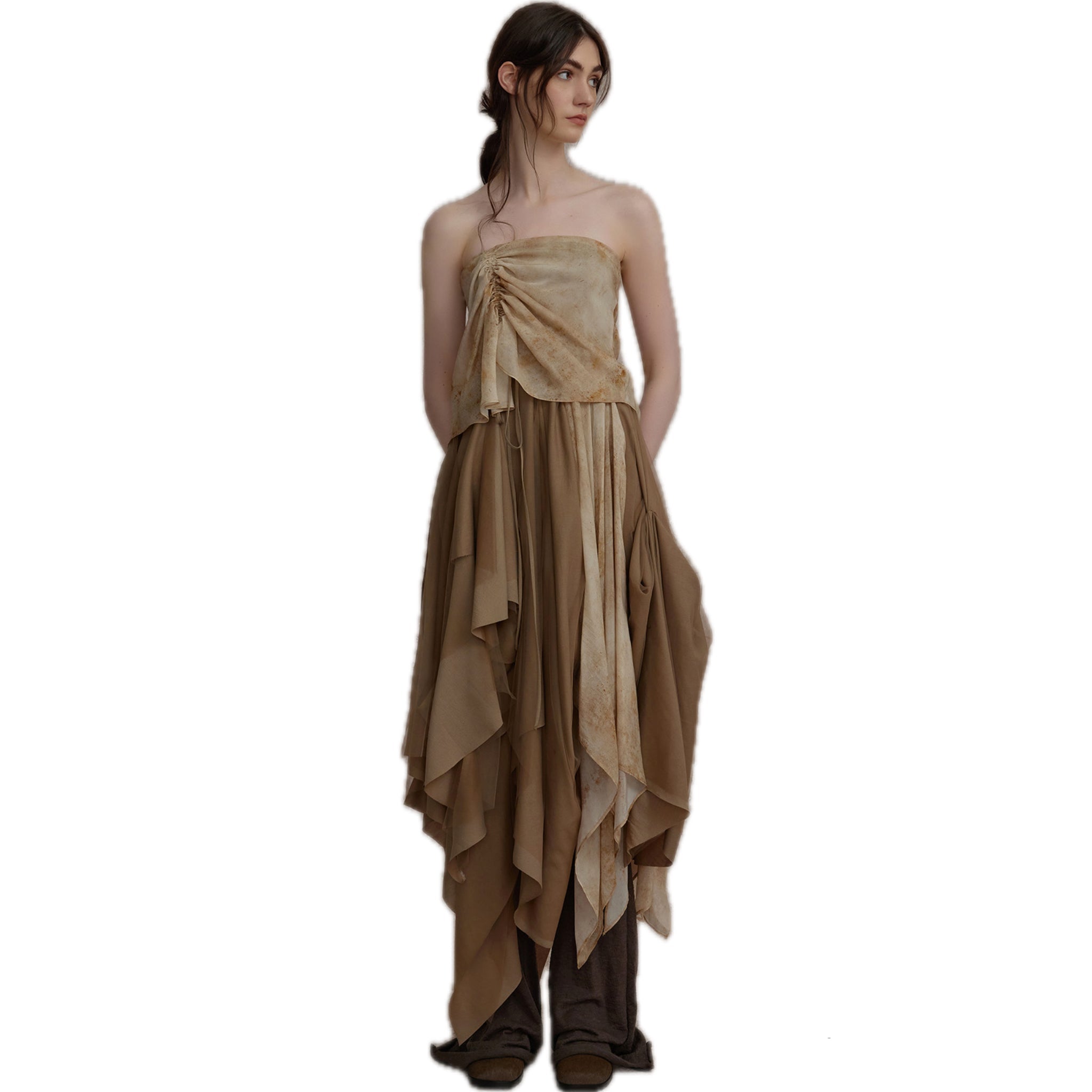 slim fit dress slacks ELYWOOD Dark Golden Rod Ruched Maxi Dress