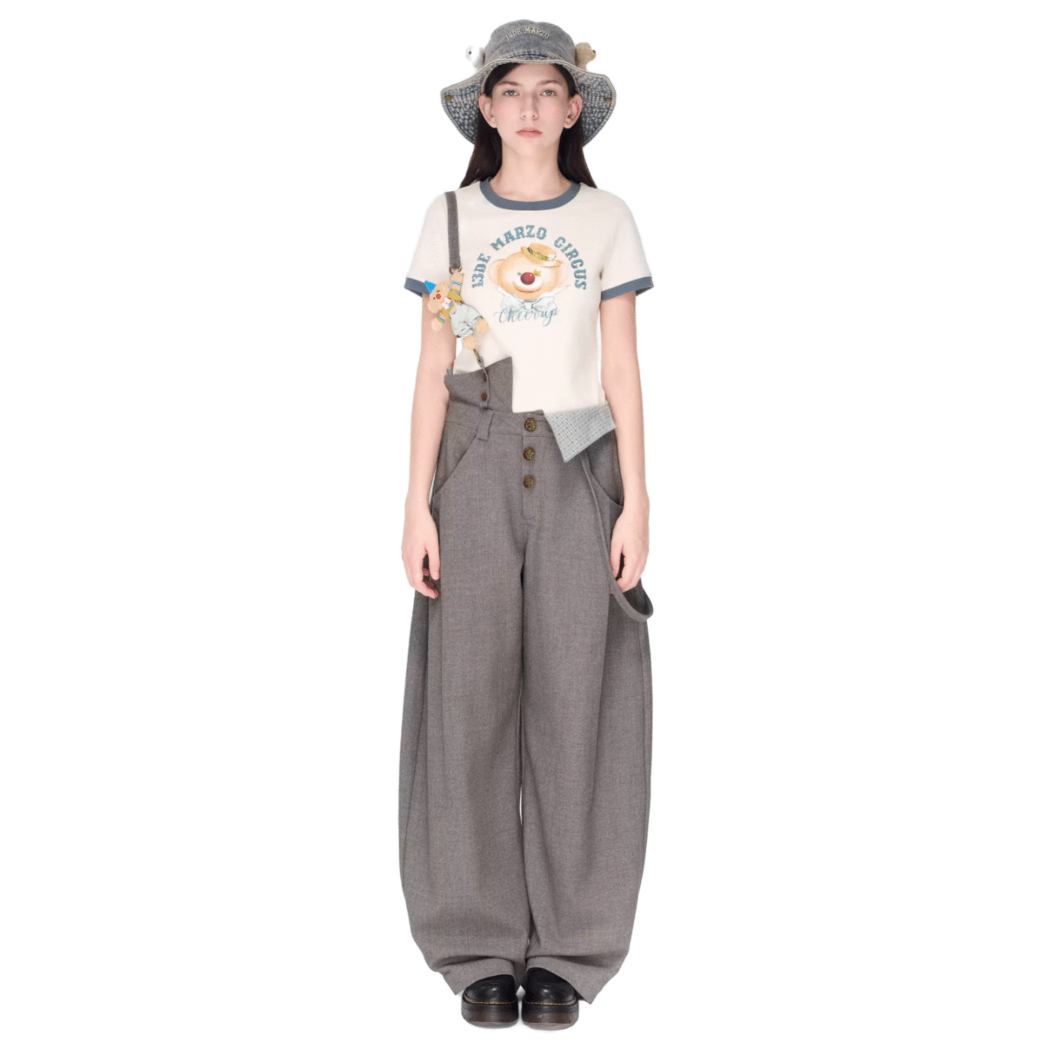 Detachable Clown Bear Fold-Up Overalls in Gray | MADAX