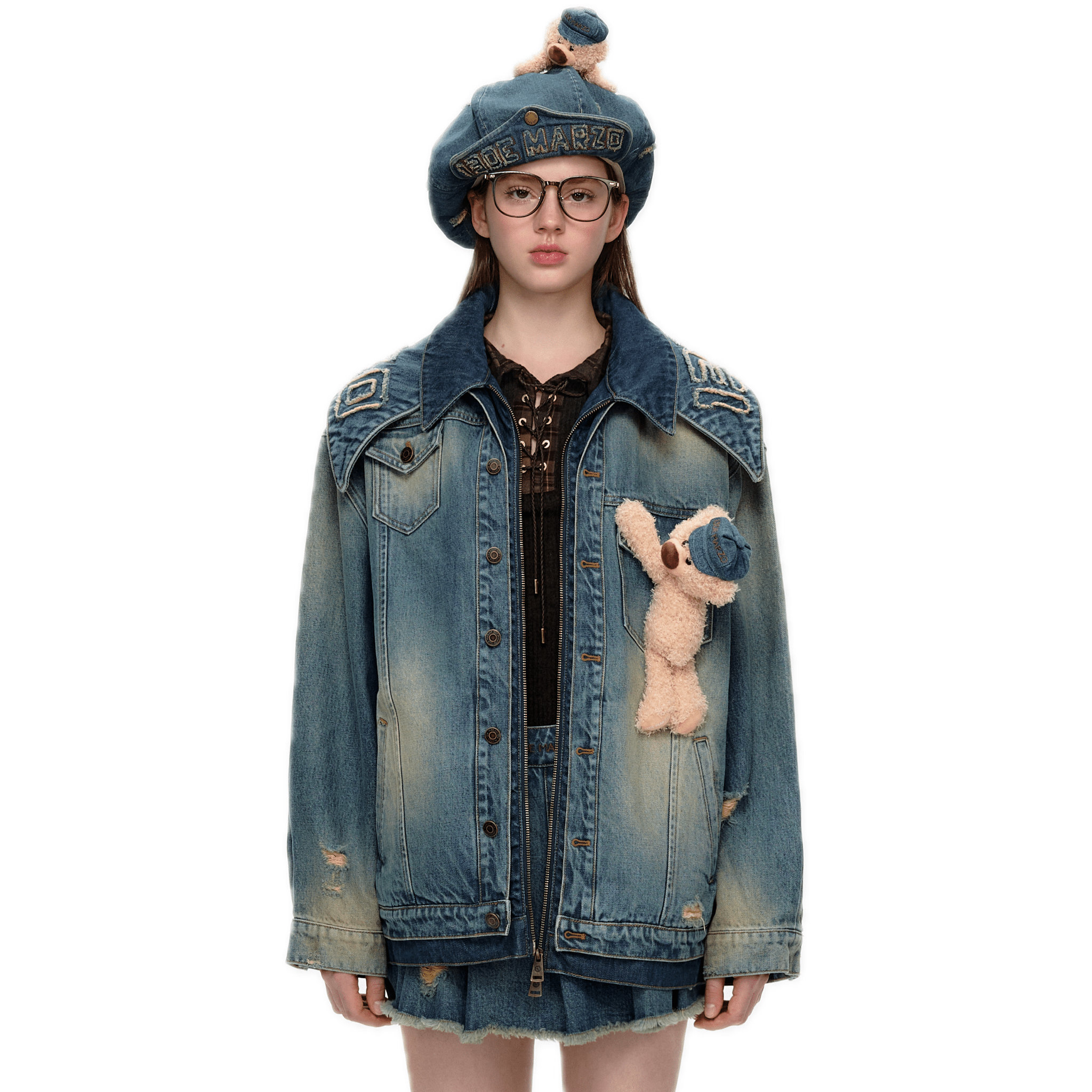 Double Collar Denim Jacket in Vintage Blue | MADAX