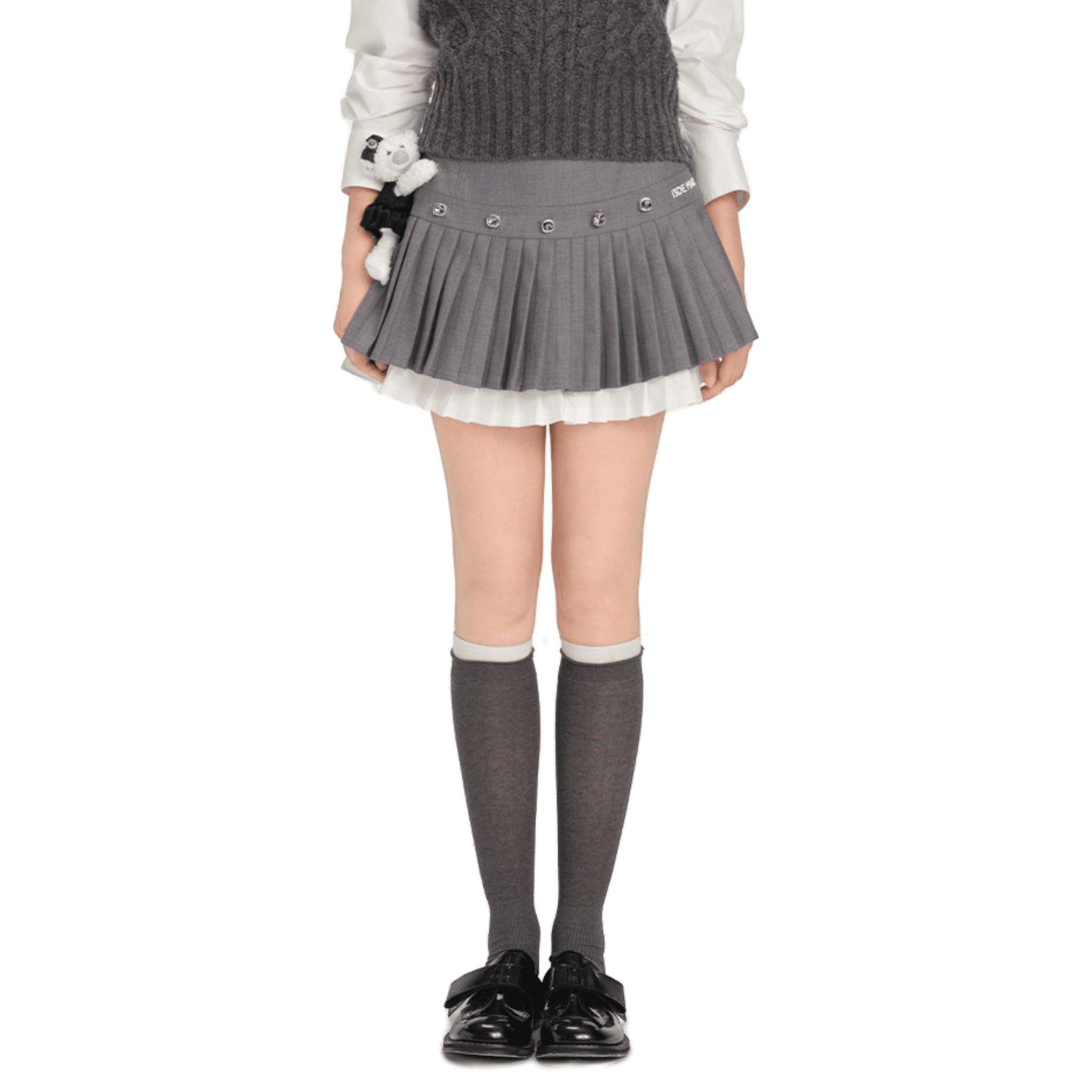 グレーのイミテーションダイヤモンドダブルレイヤープリーツ