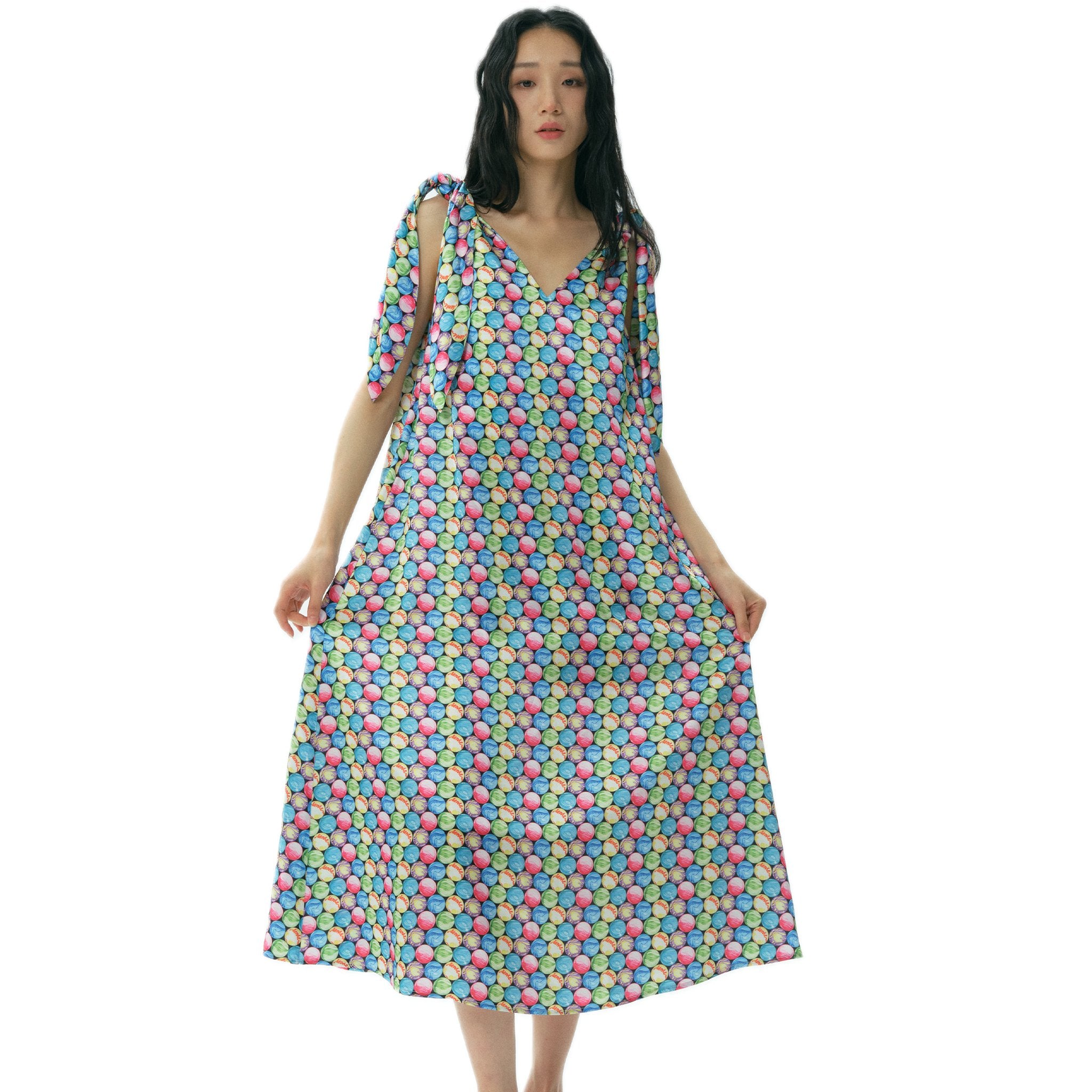 NOSENSE Glass Marble Print Silk Halter Dress