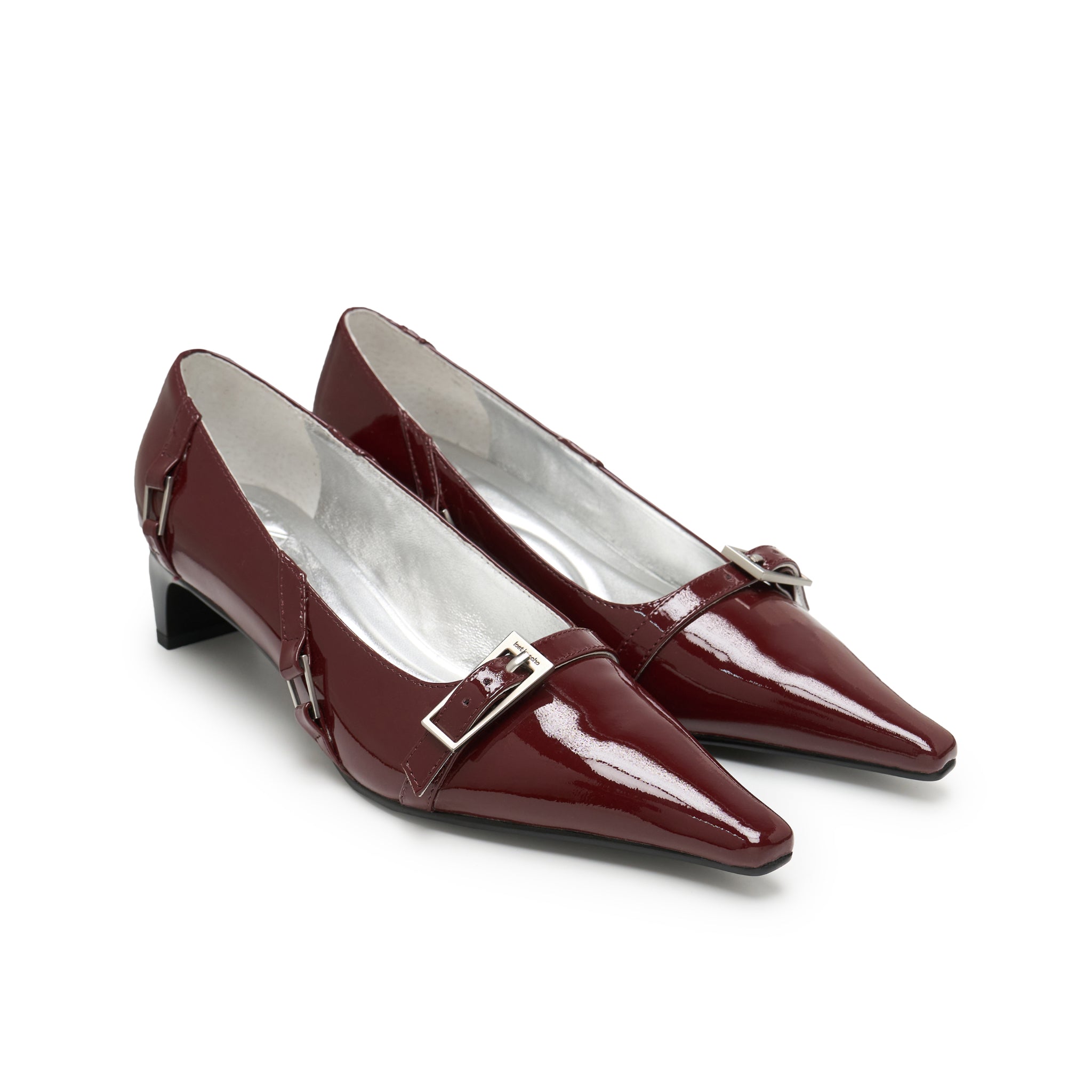 LOST IN ECHO Irregular Thin Strip Shoes With Low Heels Pointed Toes IN Wine Red