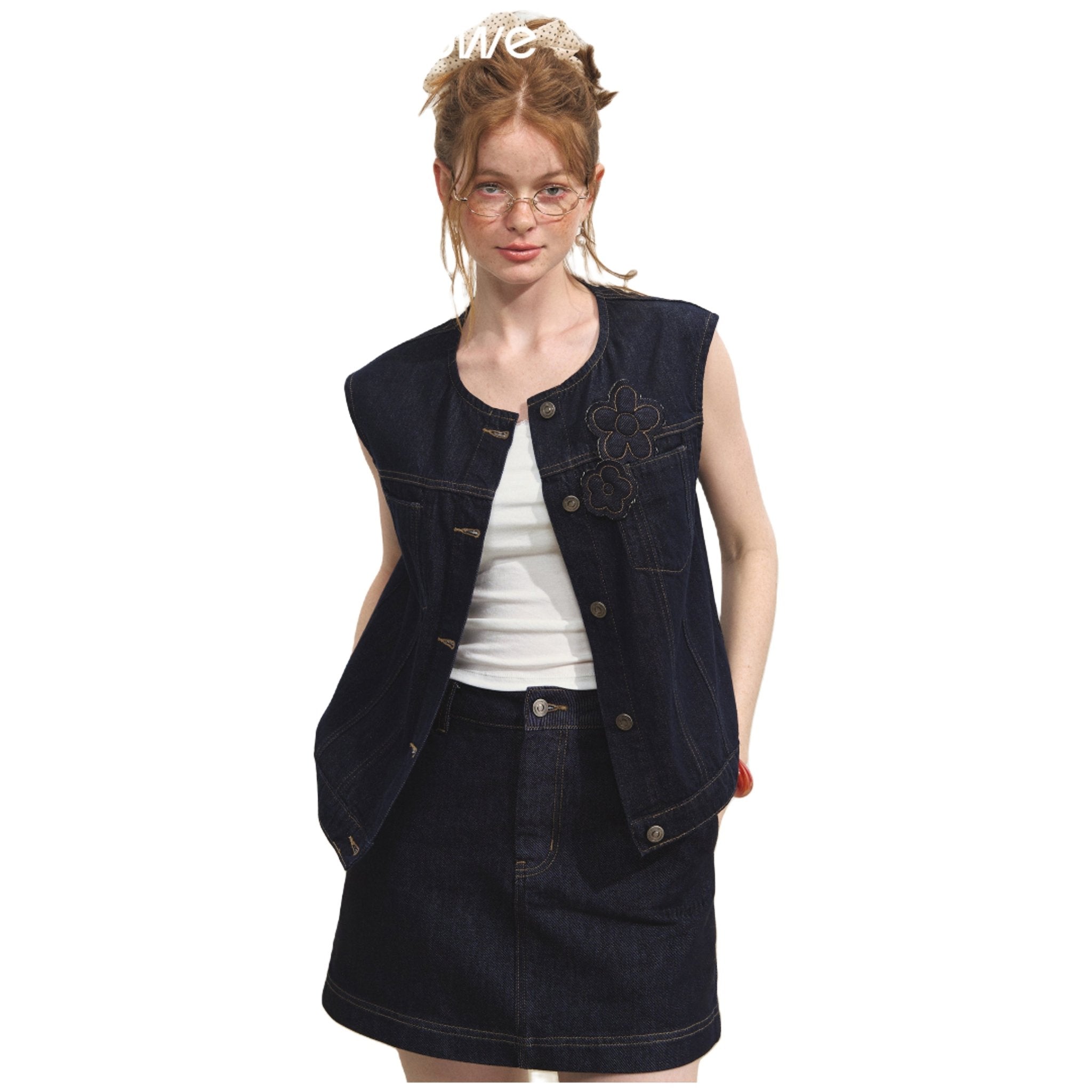 Layered Loose Denim Vest In Dark Blue | MADAX