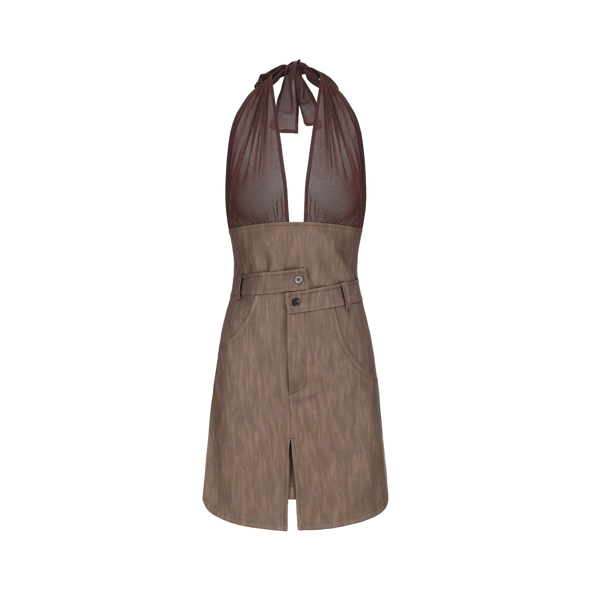 Panelled Halter Leather Dress | MADAX