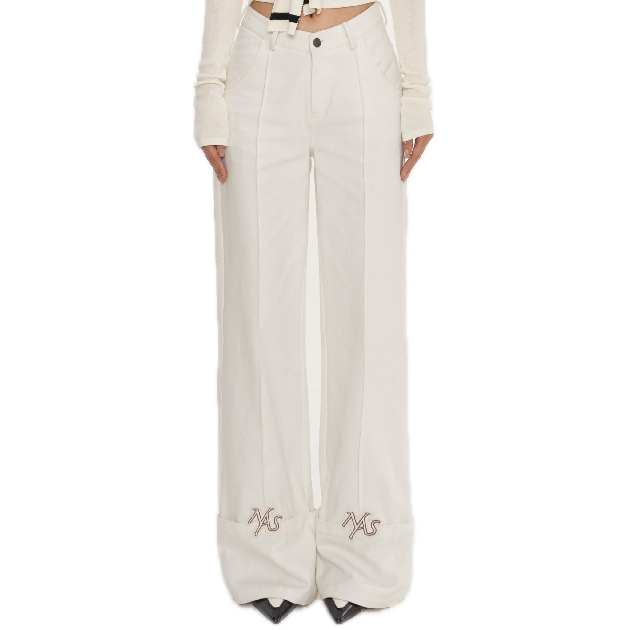 Parallel Line Straight-leg Pants In White | MADAX