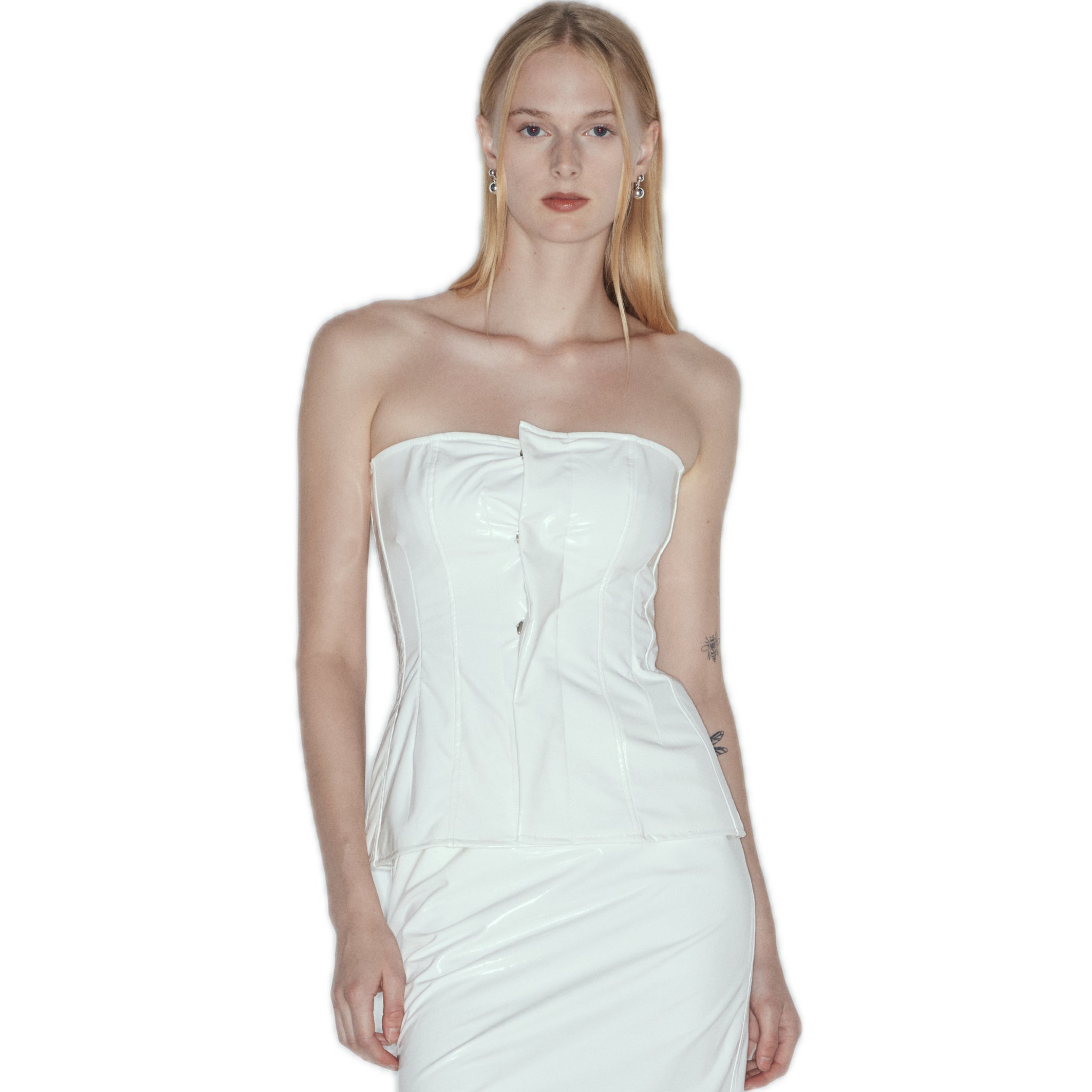 Necessary Ananke Patent Leather Corset Top in White