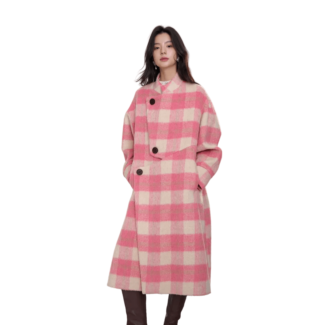 AIMME Sparrow Plaid Double-Faced Wool Coat in Pink AIMME Sparrow Plaid Double-Faced Wool Coat in Pink
