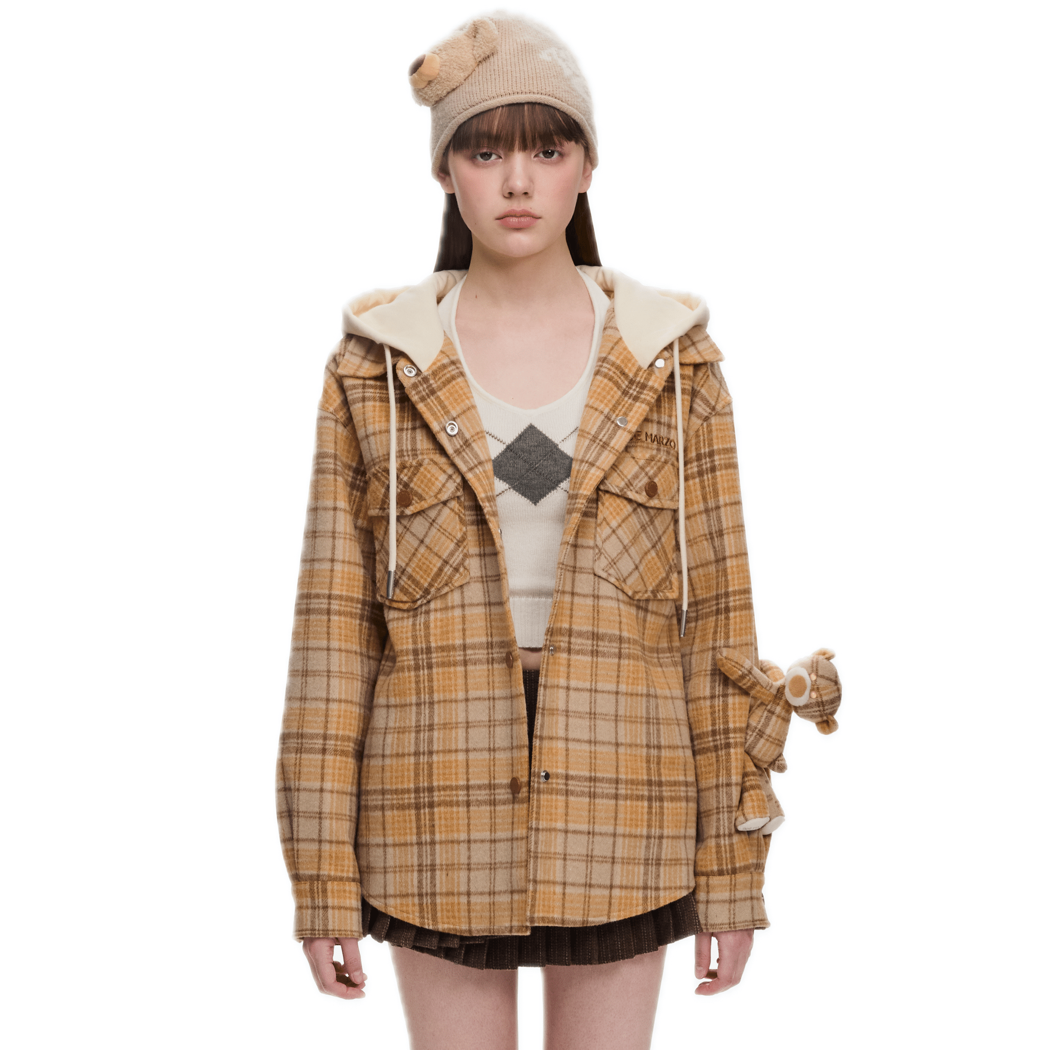 黄色のチェック柄フード付きジャケット | MADAX