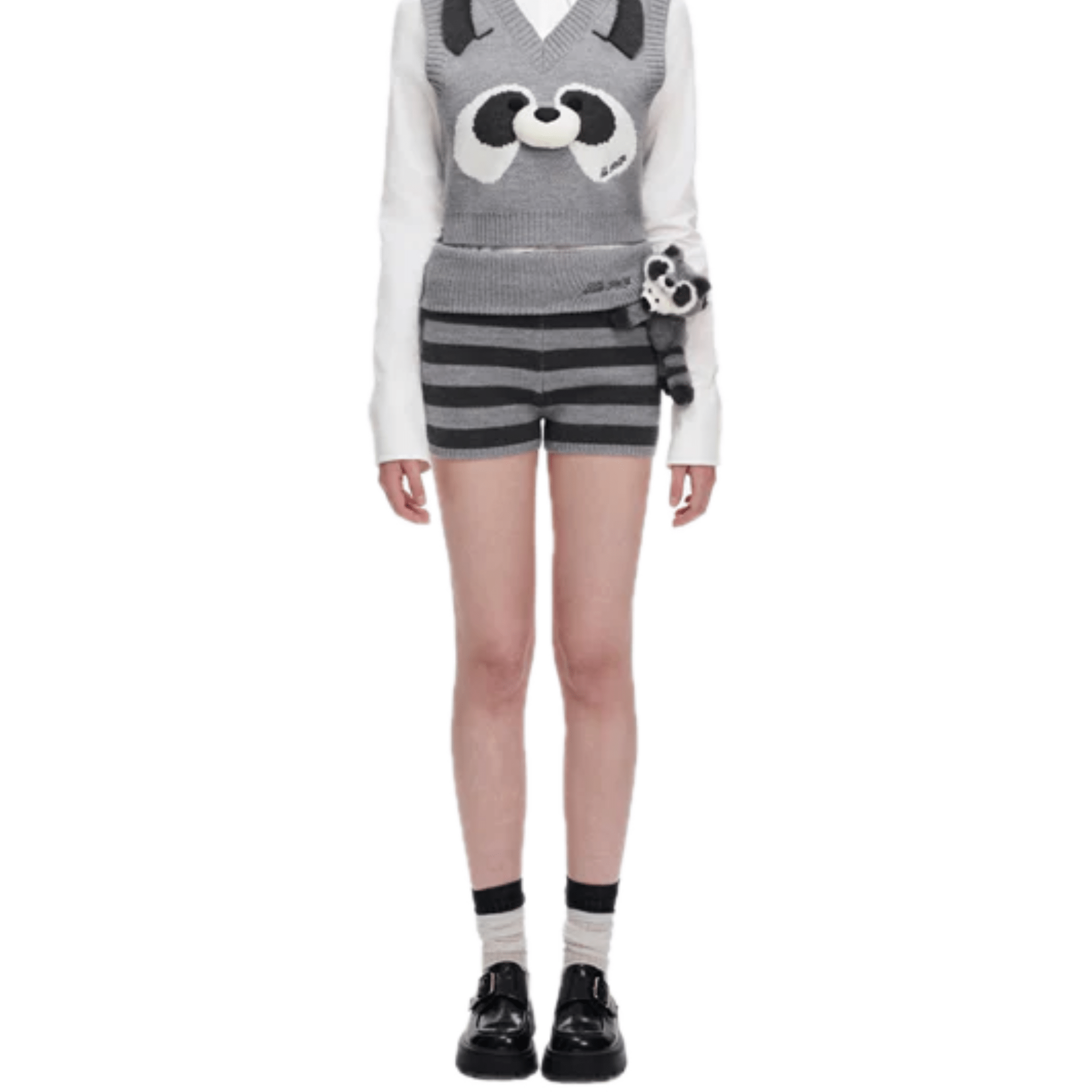 Raccoon Bear Stuffed Knitted Shorts in Gray | MADAX