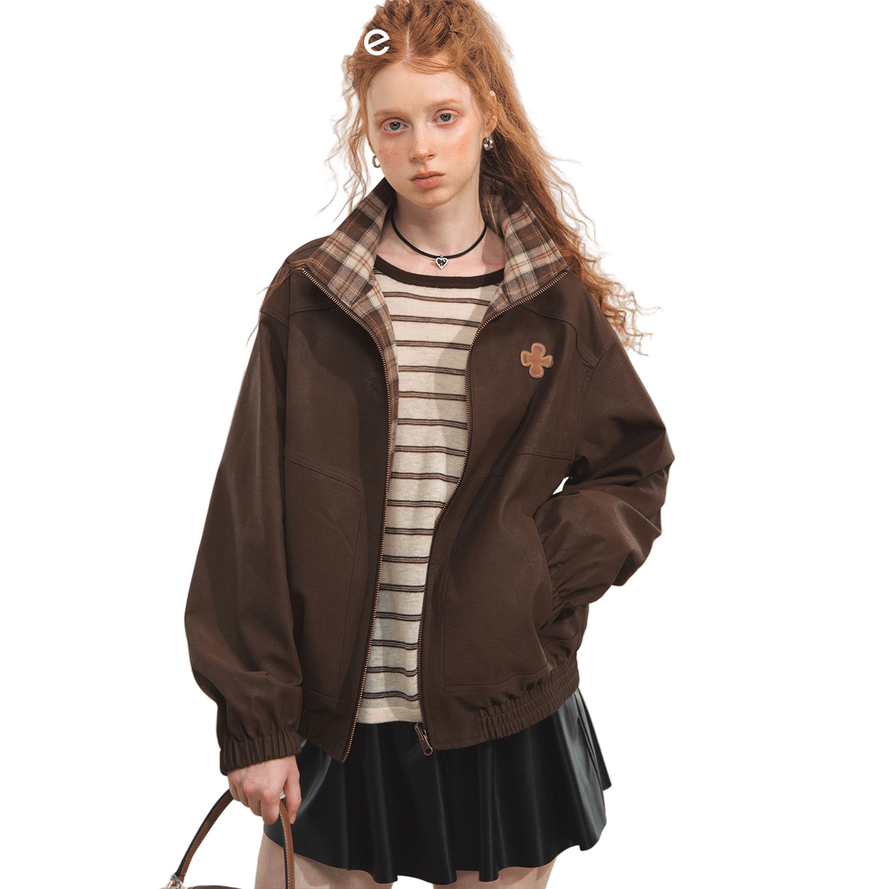 Retro Reversible Stand Collar Jacket In Brown | MADAX