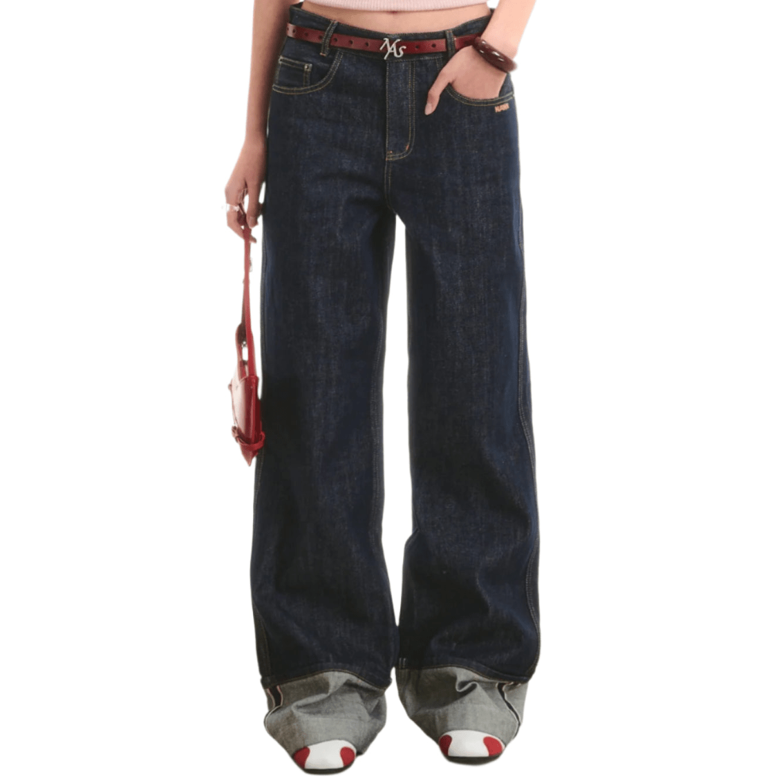 Selvedge Raw Denim Fold-Over Straight Pants in Blue | MADAX
