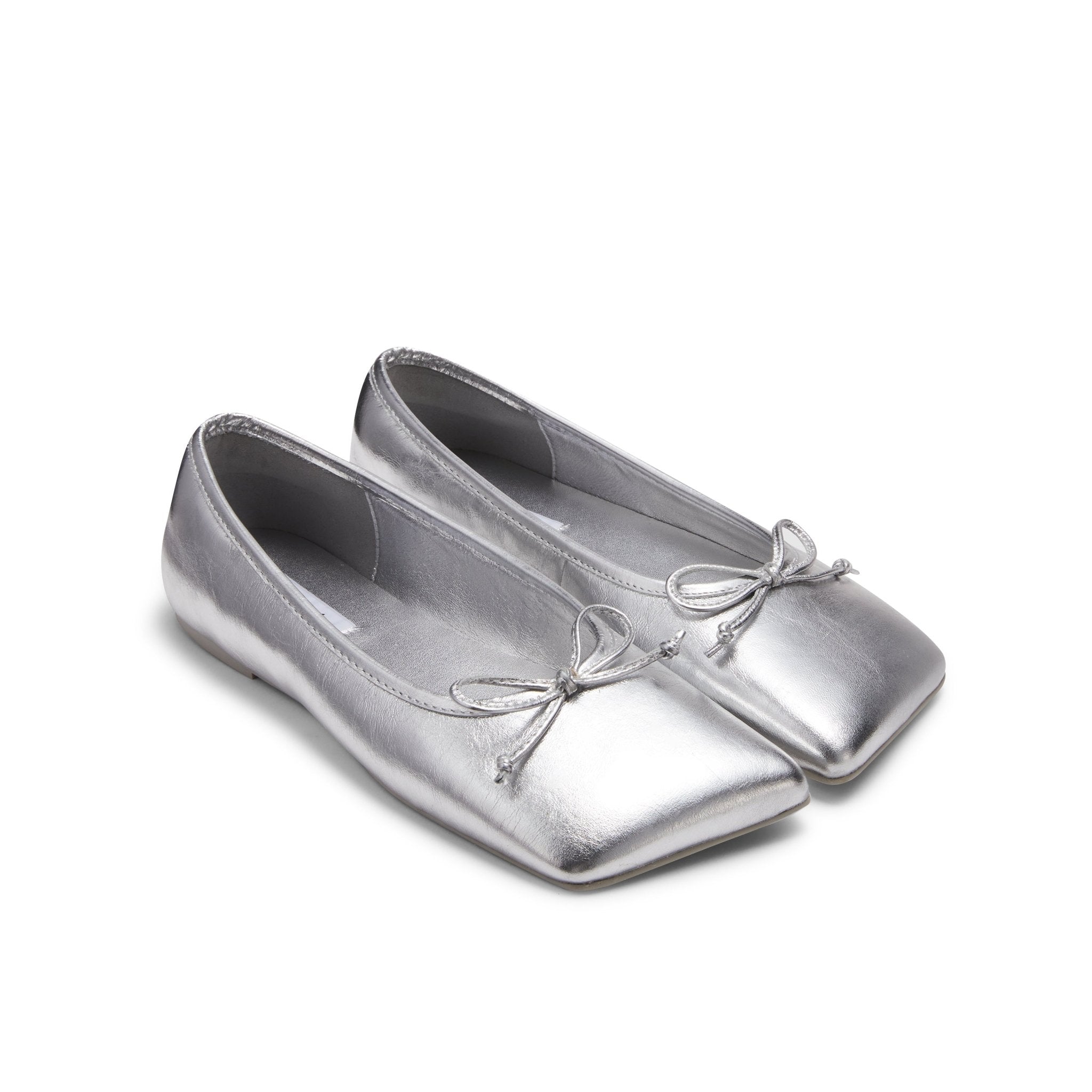 slim fit dress slacks Lost in Echo Silver Square Toe Bow Ballet Shoes