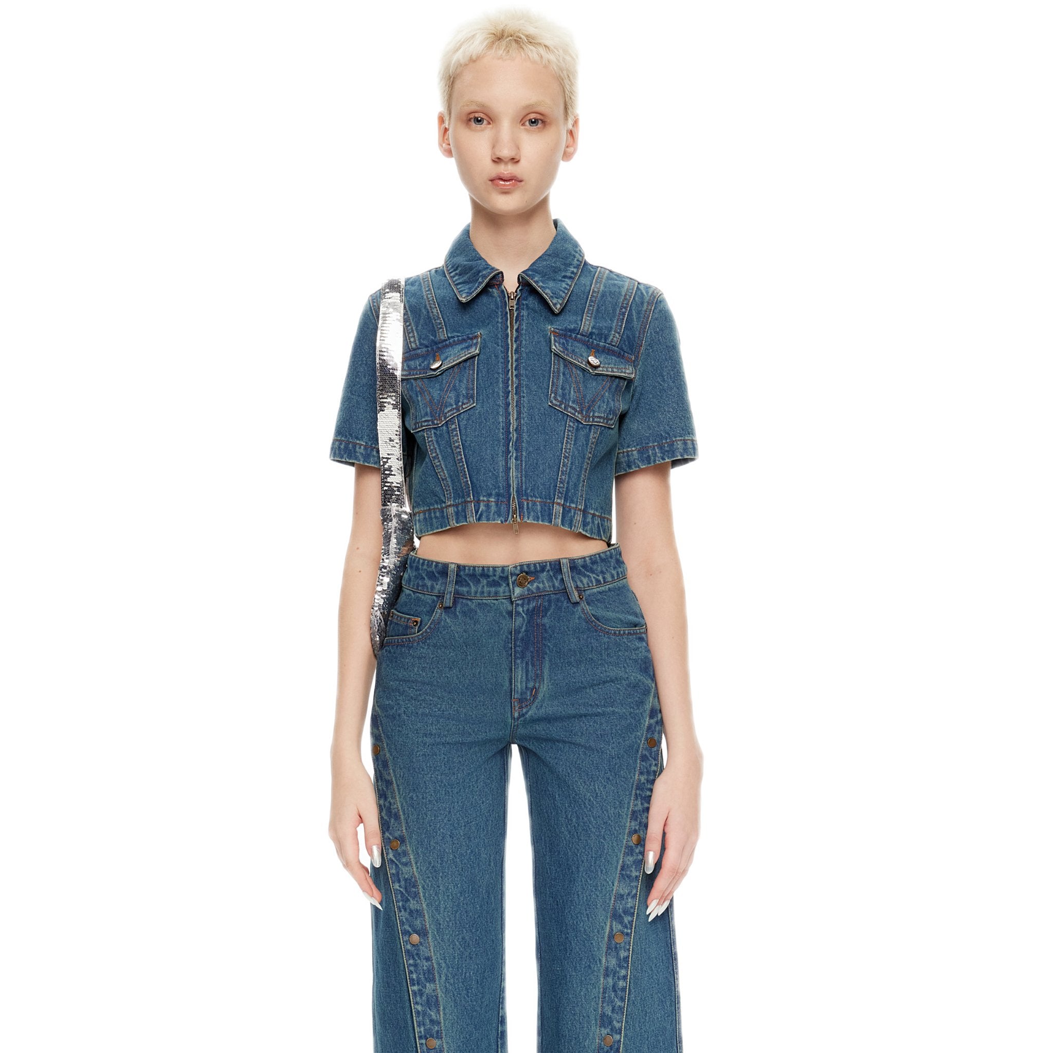 crop jacket slim fit denim jacket women's