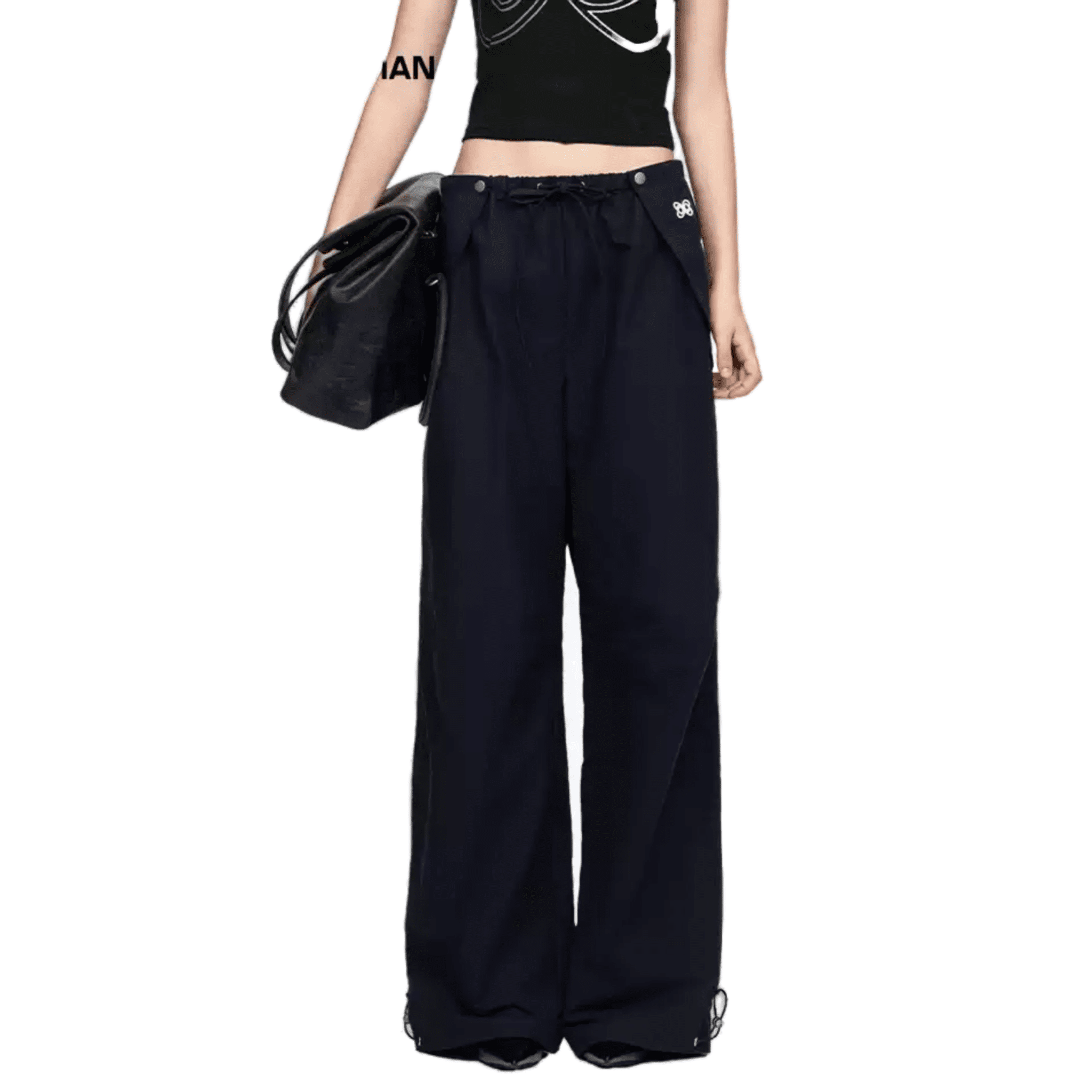 Solid Color Loose Curved Trousers in Blue | MADAX