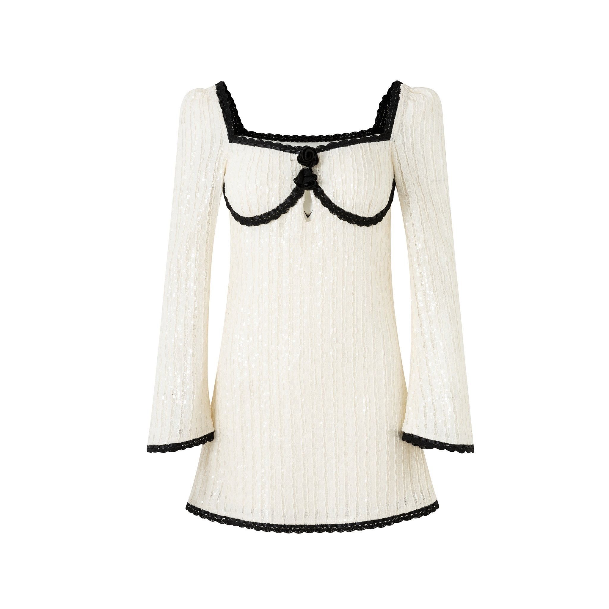 DIANA VEVINA Square Neck Knit Sequin Dress