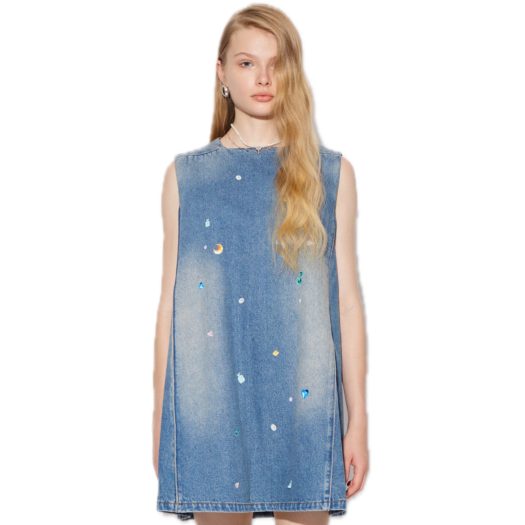 Sticker Denim Faded Dress