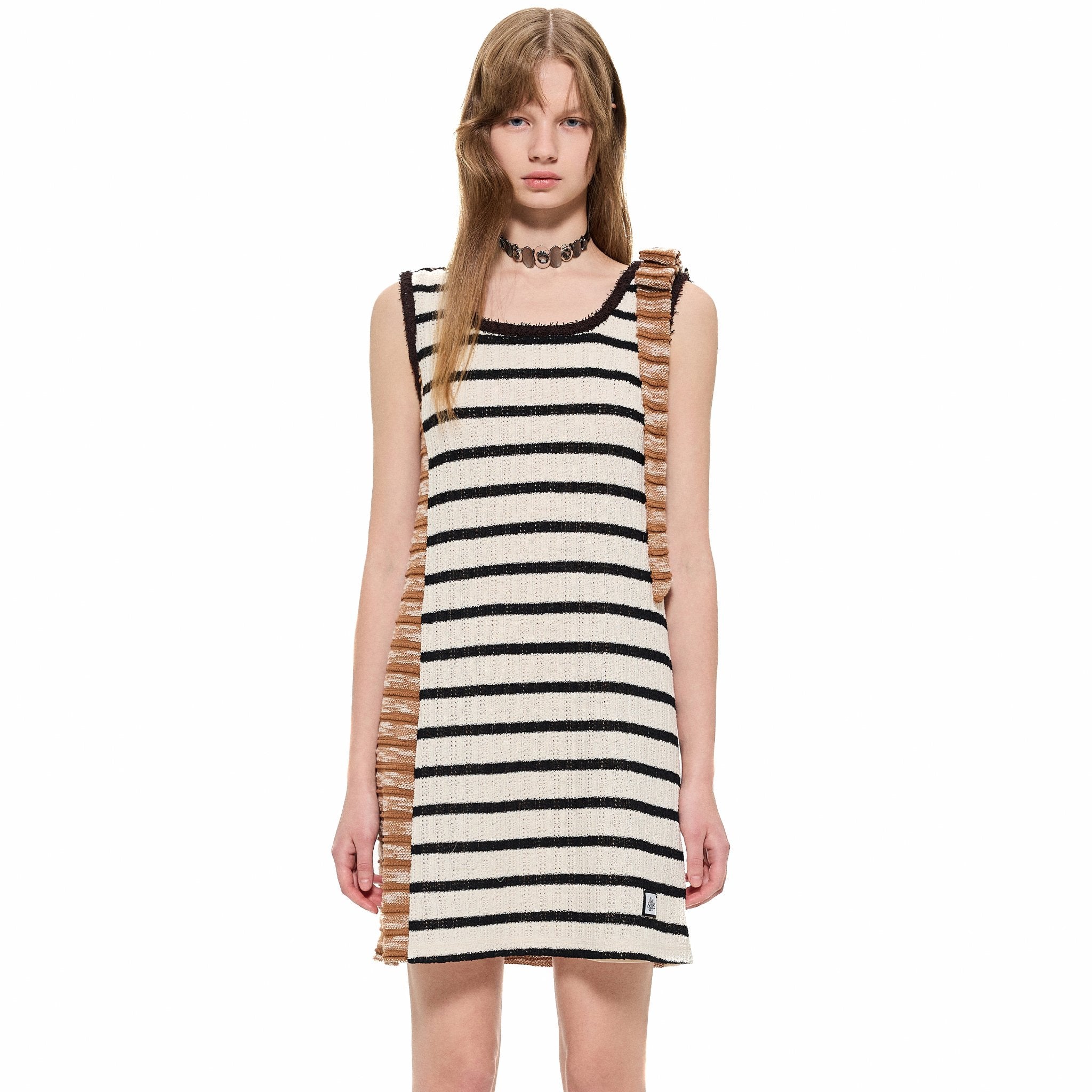 Stripe Asymmetrical Knitted Dress in Brown | MADAX Stripe Asymmetrical Knitted Dress in Brown | MADAX