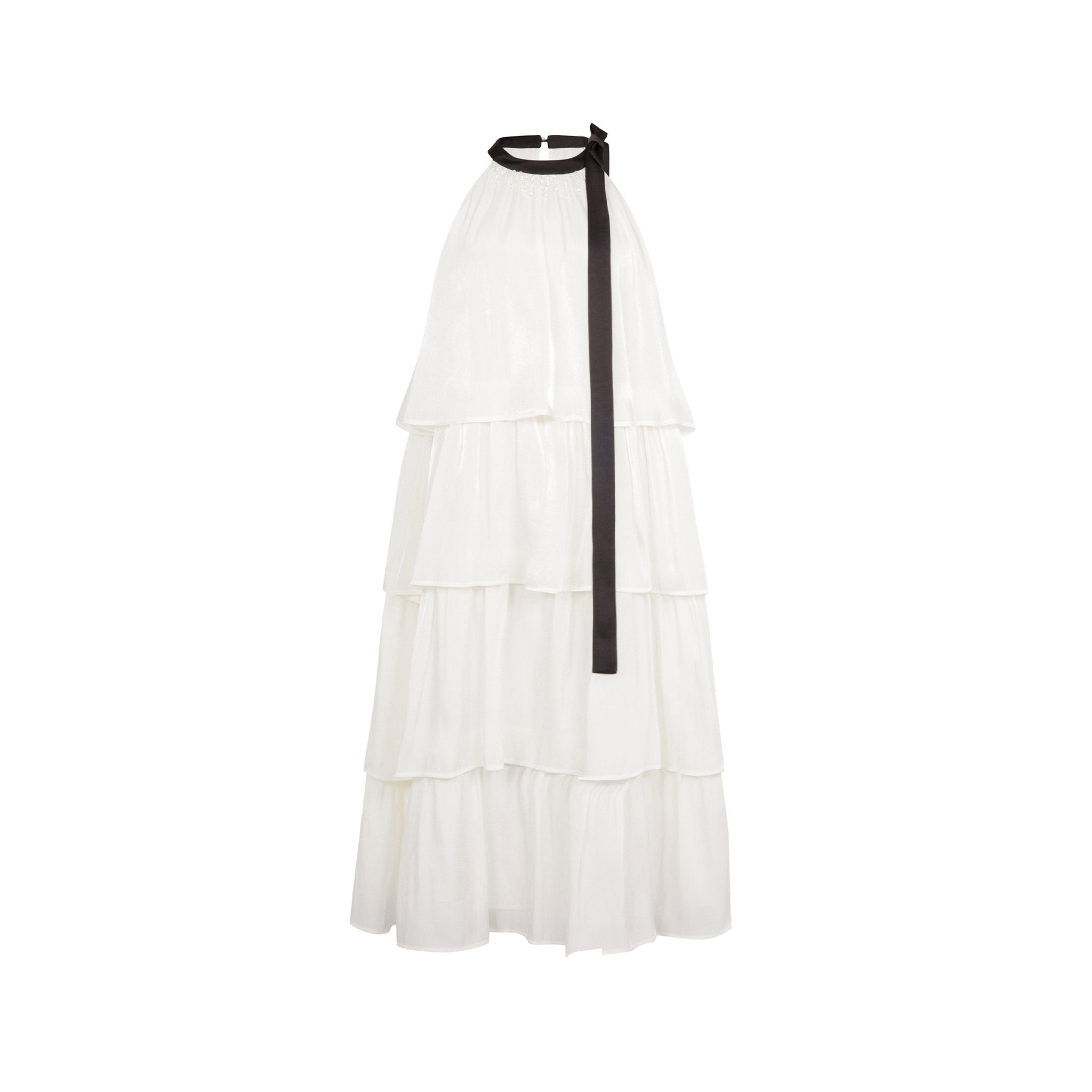 Three Quarters White Flowy Yarn Collision Bow Dress Three Quarters White Flowy Yarn Collision Bow Dress