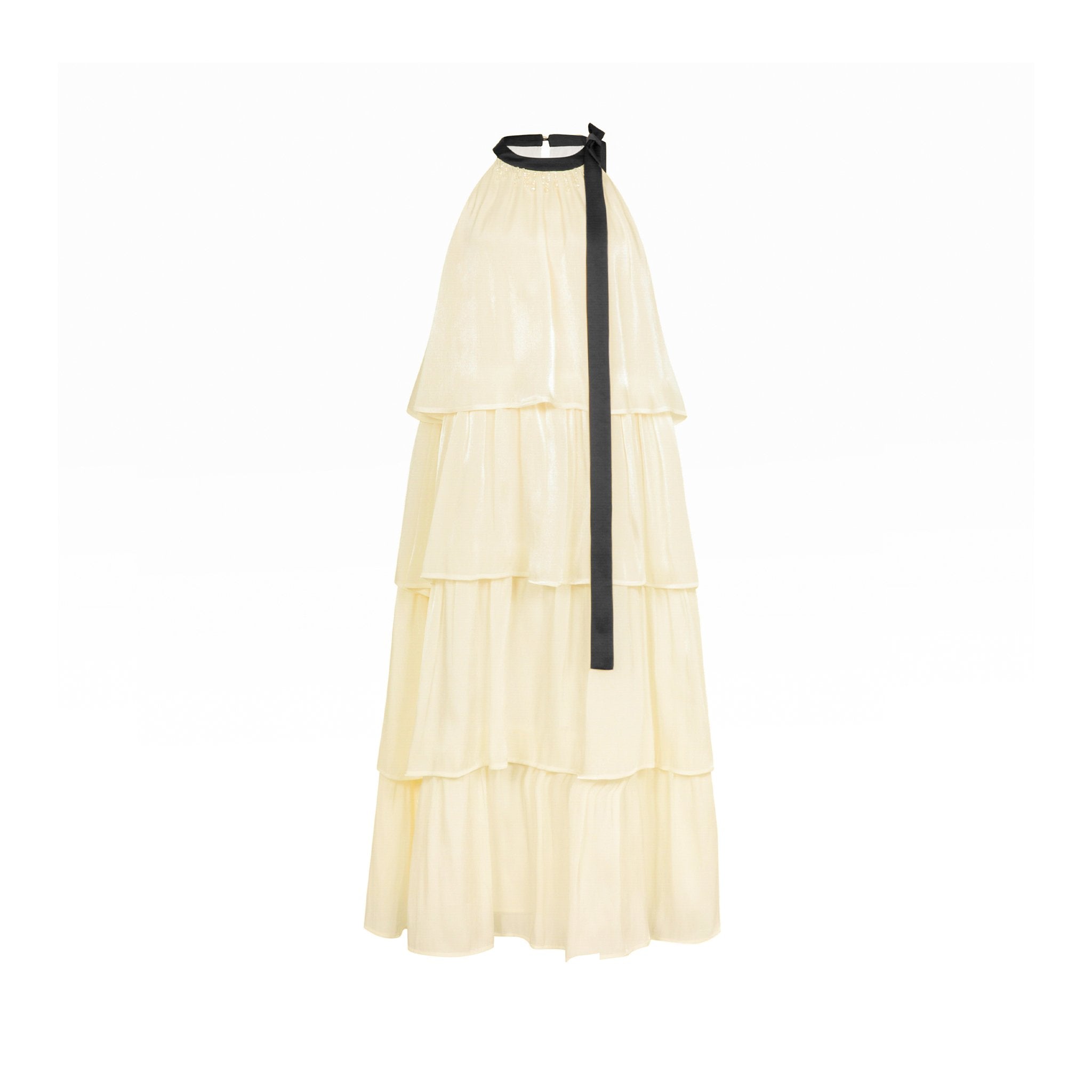 yellow flowy dress THREE QUARTERS Yellow Flowy Yarn Collision Bow Dress