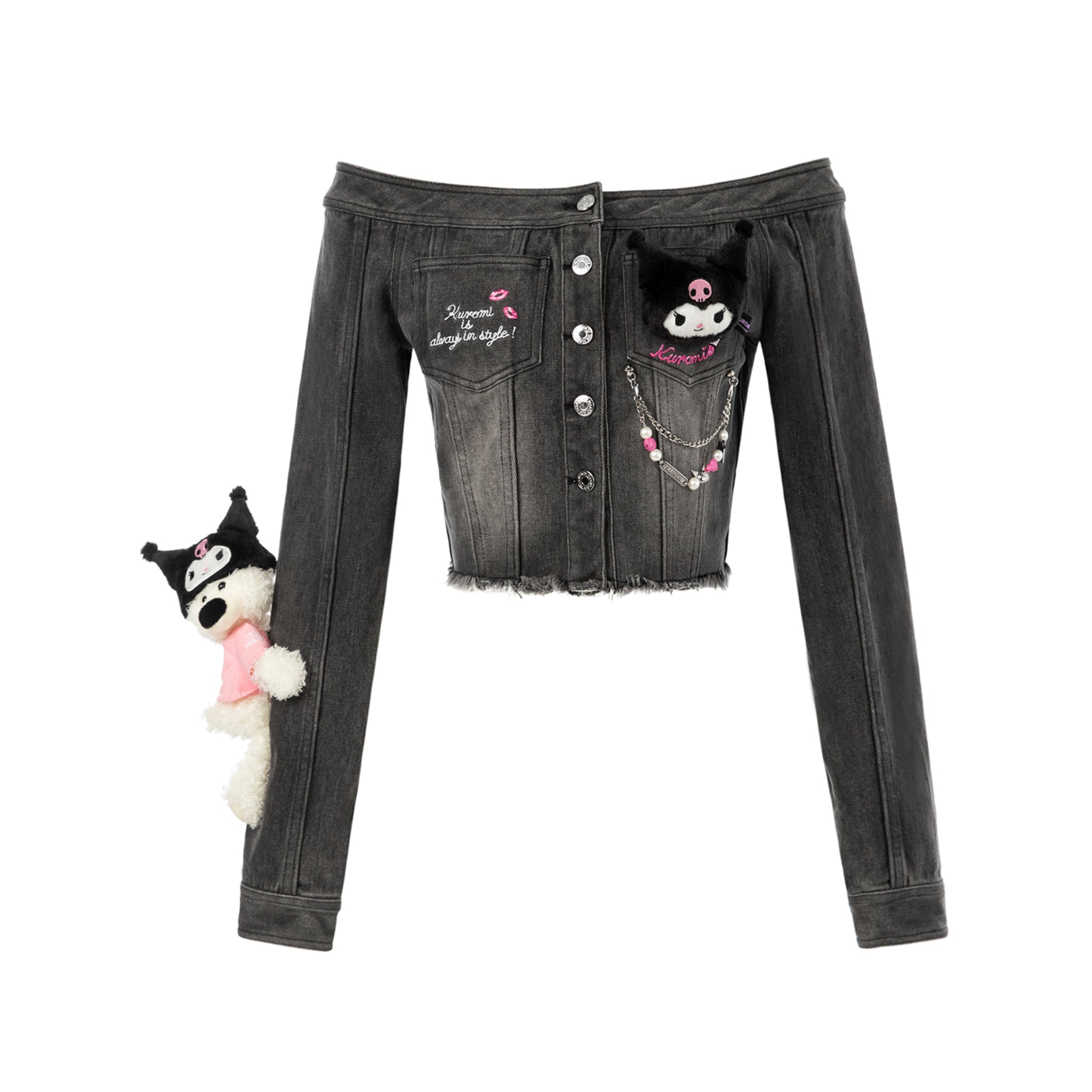 Kuromi Bear Off Shoulder Top in Black | MADAX