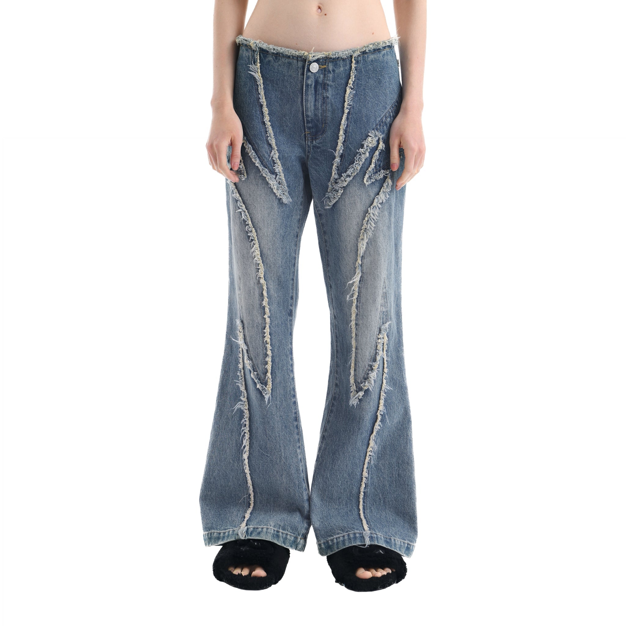 Blue Gothic Image Patchwork Jeans | MADAX