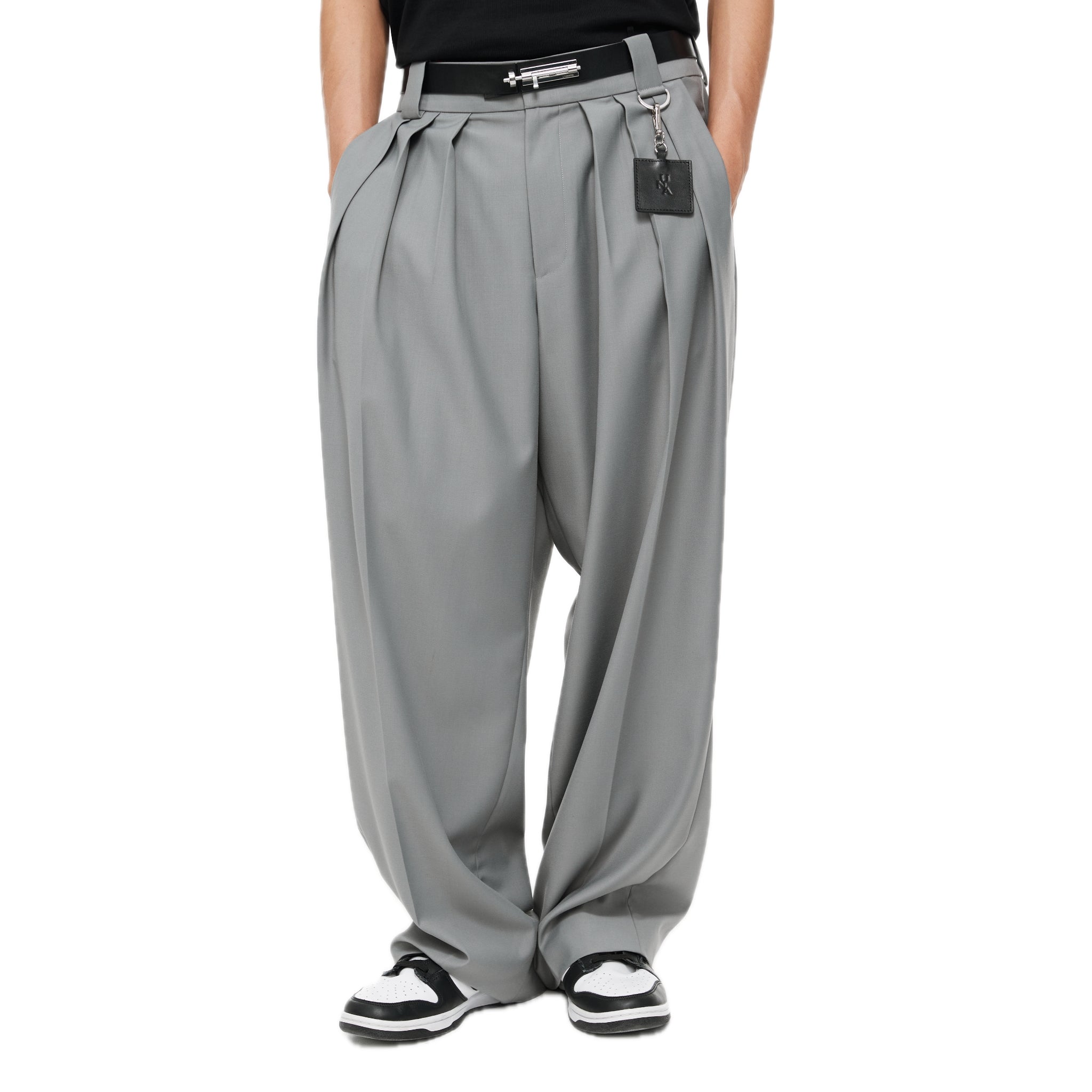 Grey Three Pleat Loose Trousers | MADAX