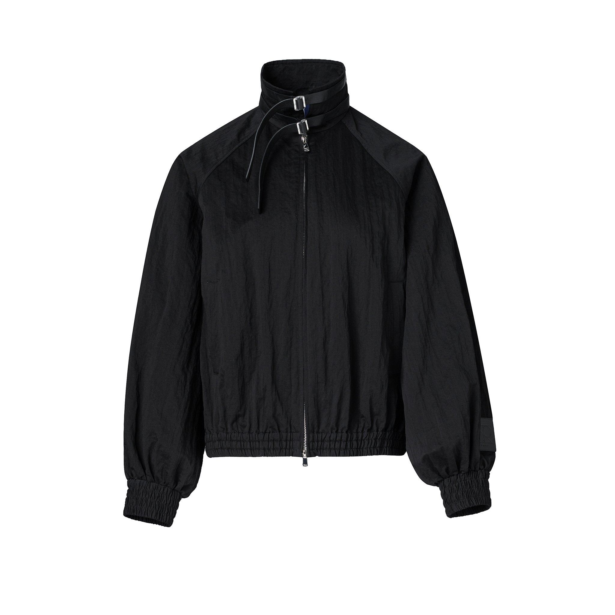 Gray High-Neck Pleated Short Jacket | MADAX