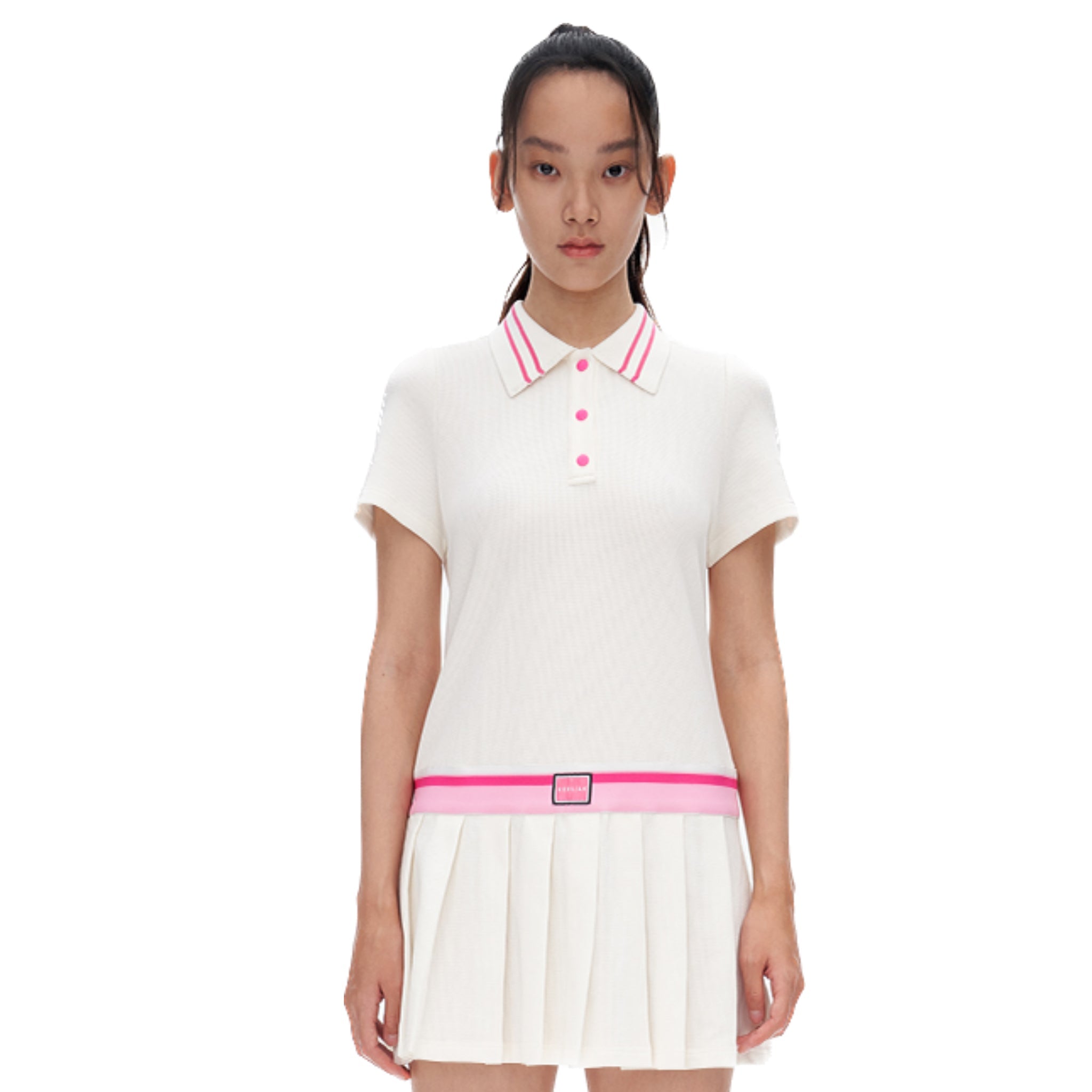 Pleated Short Polo Dress in Pink And White Pleated Short Polo Dress in Pink And White