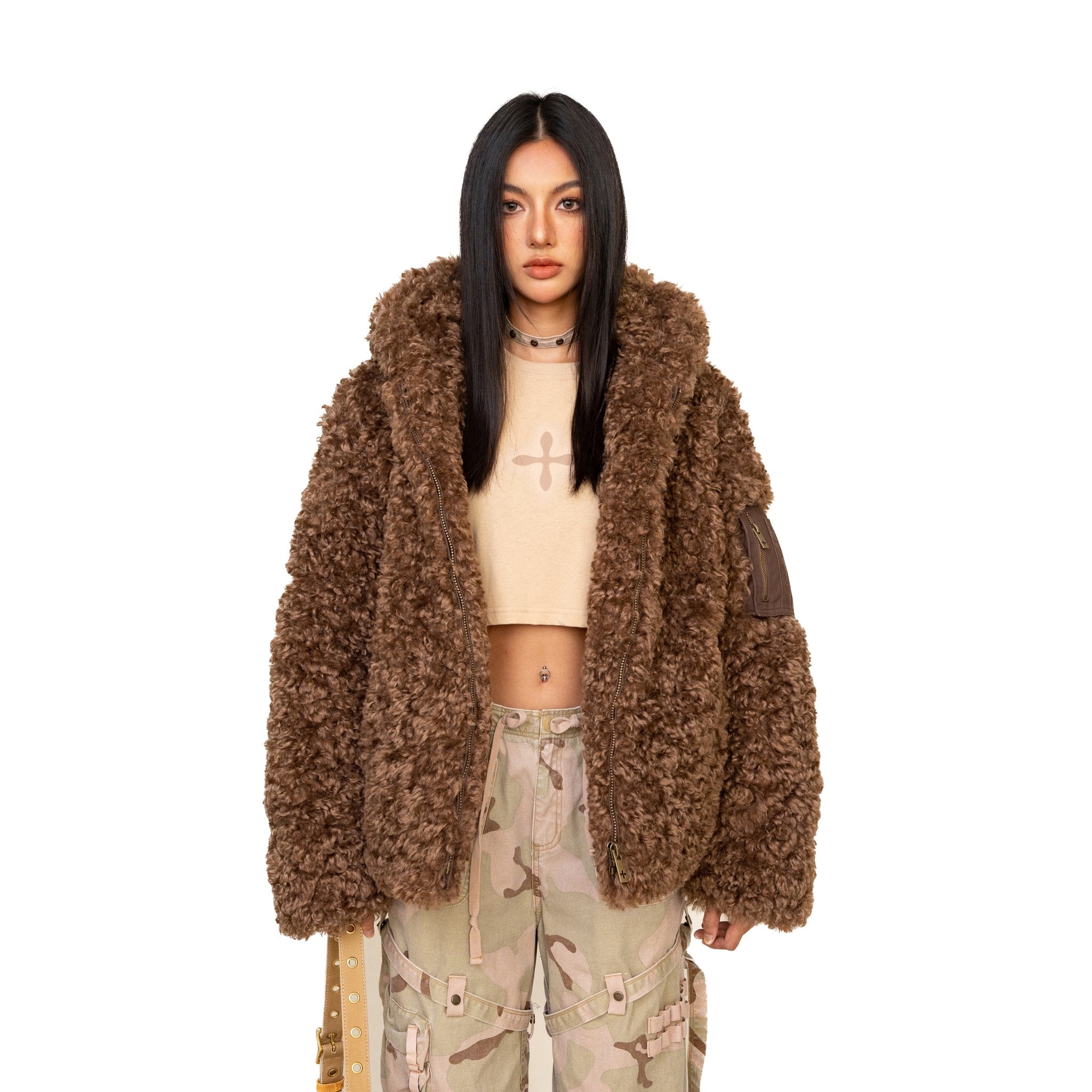 WildWorld Adventure Outdoor Faux Fur Hoodie In Brown | MADAX