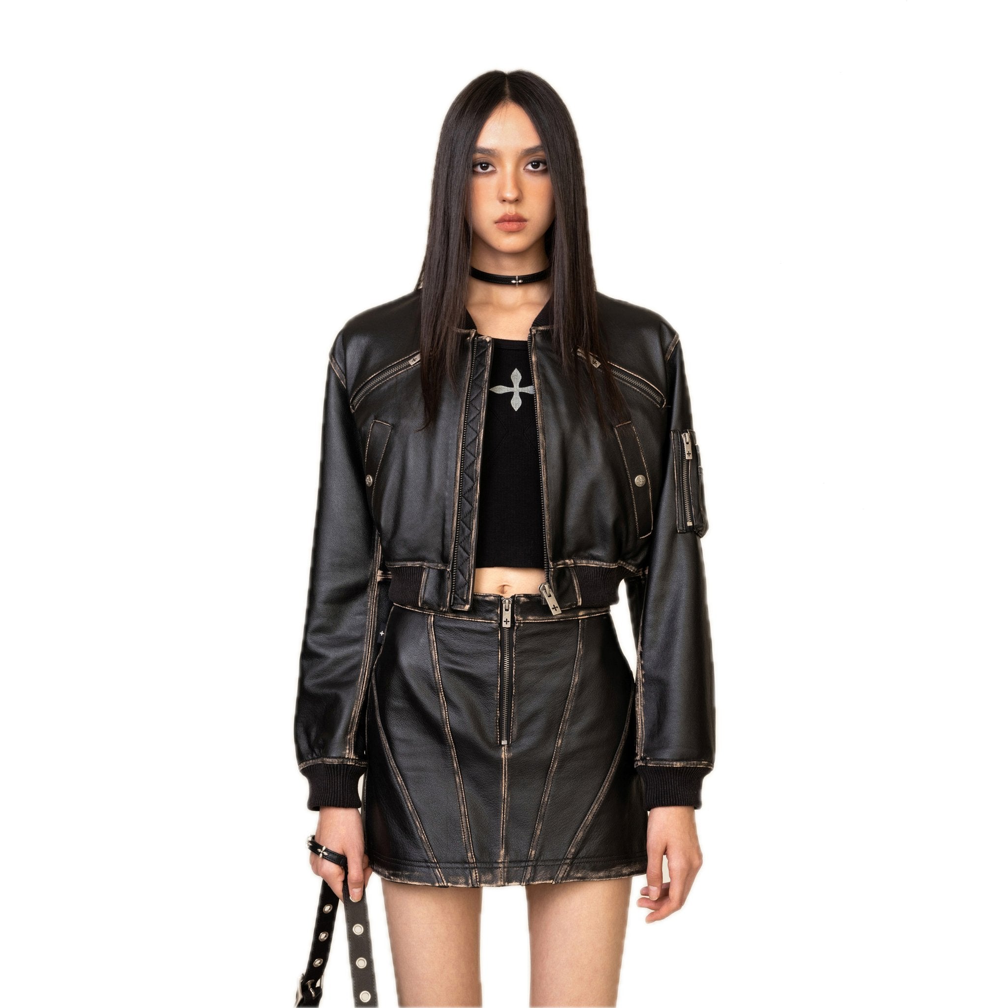 WildWorld Retro Pilot Short Leather Jacket | MADAX