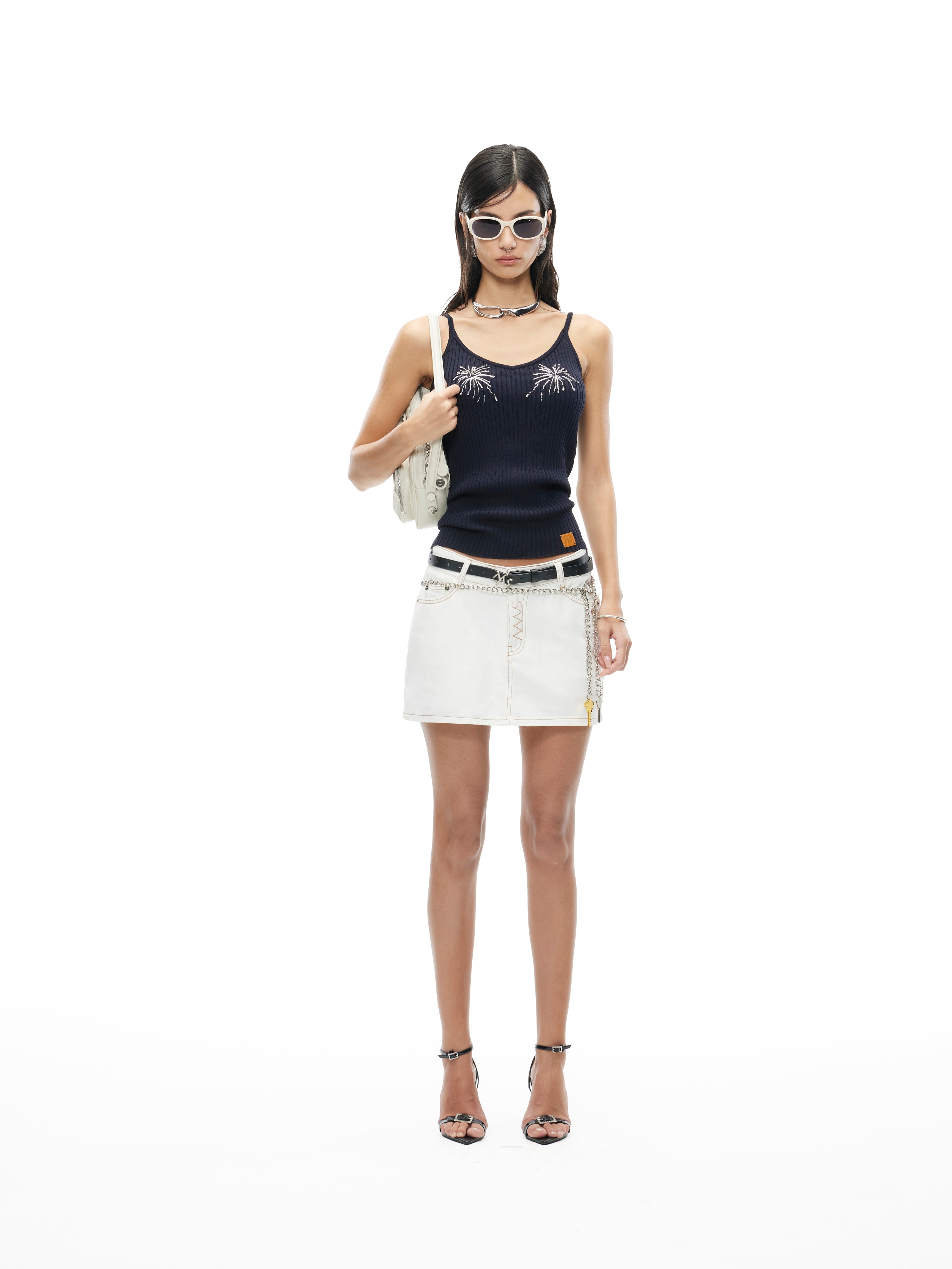 White Equestrian Denim Skirt