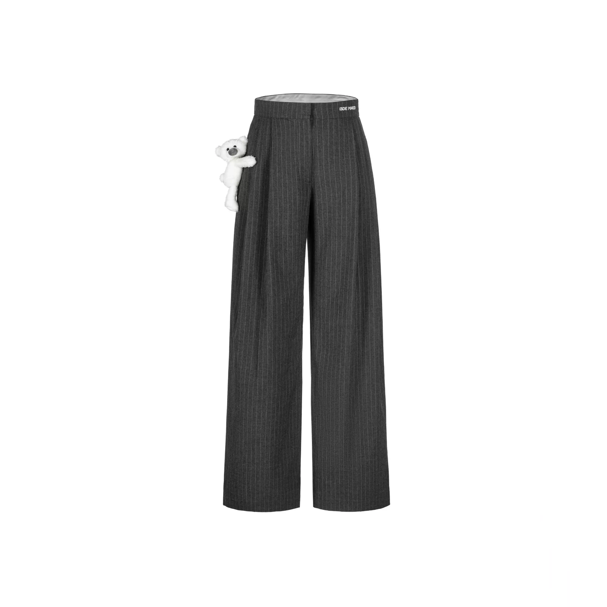Vertical Striped 3D Bear Trousers in Dark Gray