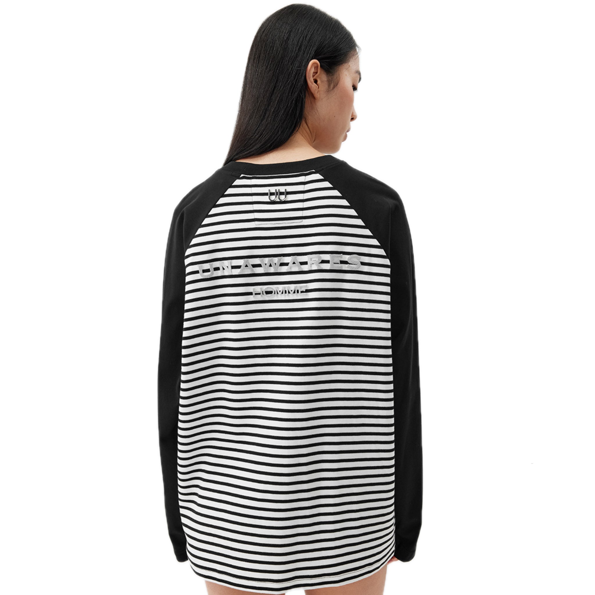 Long-Sleeved T-shirt With Rotator Sleeves And Stripes In Black