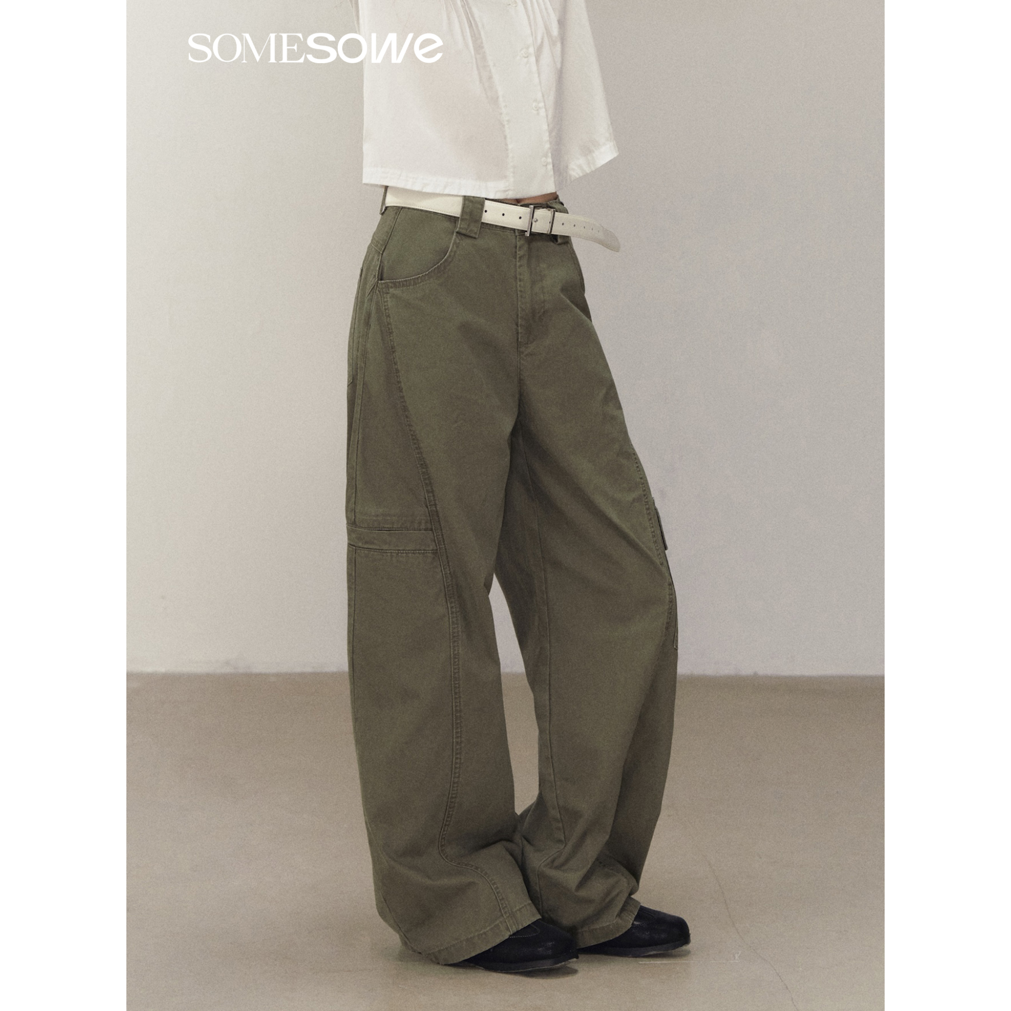 Retro Split Cargo Casual Pants in Green