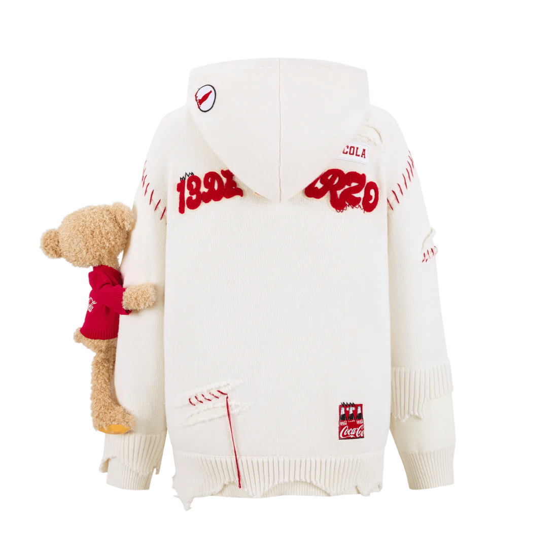 13DE MARZO 13 De Marzo Coca-Cola Tofu White Bear Broken Knit Hoodie | MADA IN CHINA