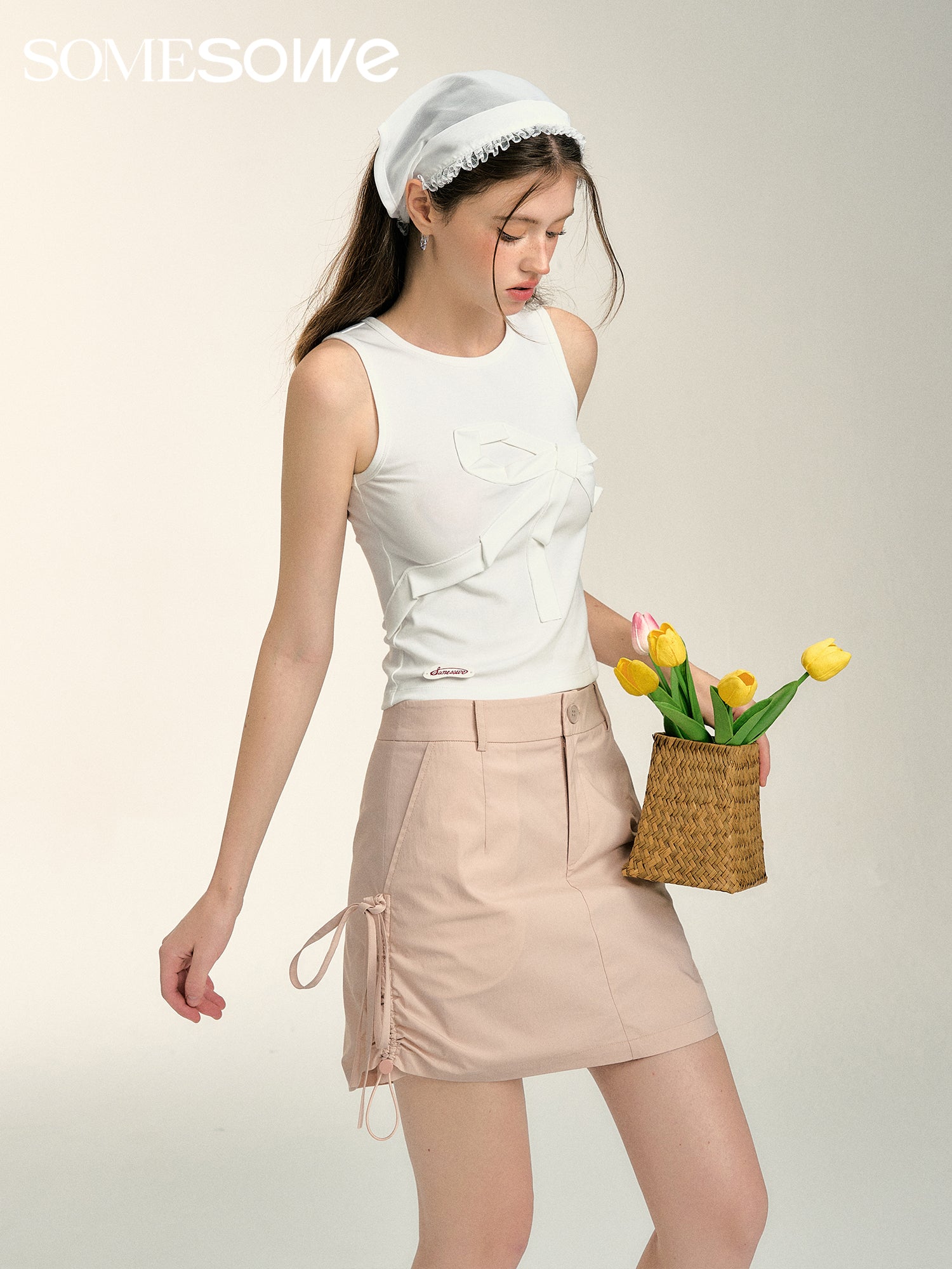 Origami Bow Tank Top in White