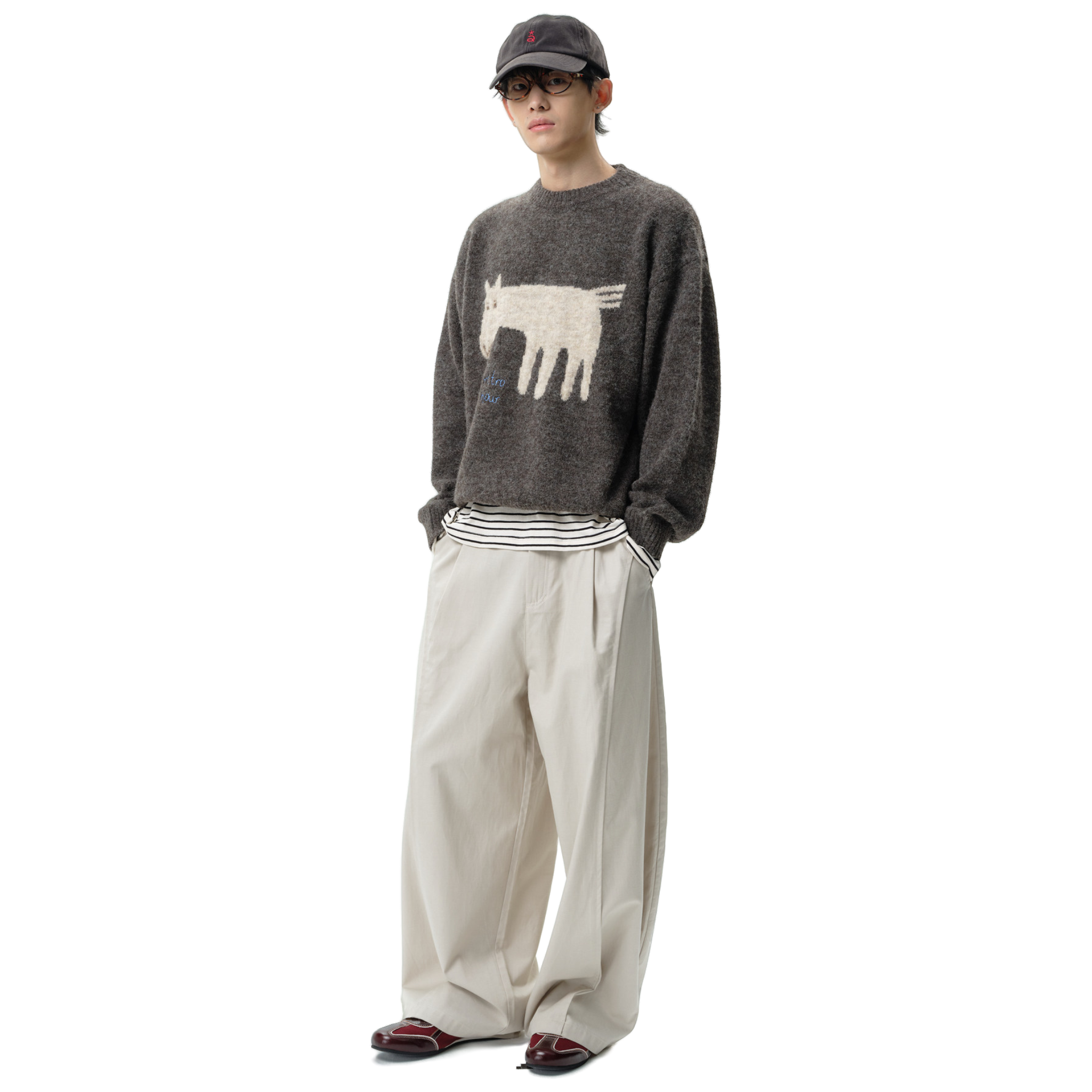 Brown Color-blocked Pony Crew Neck Sweater