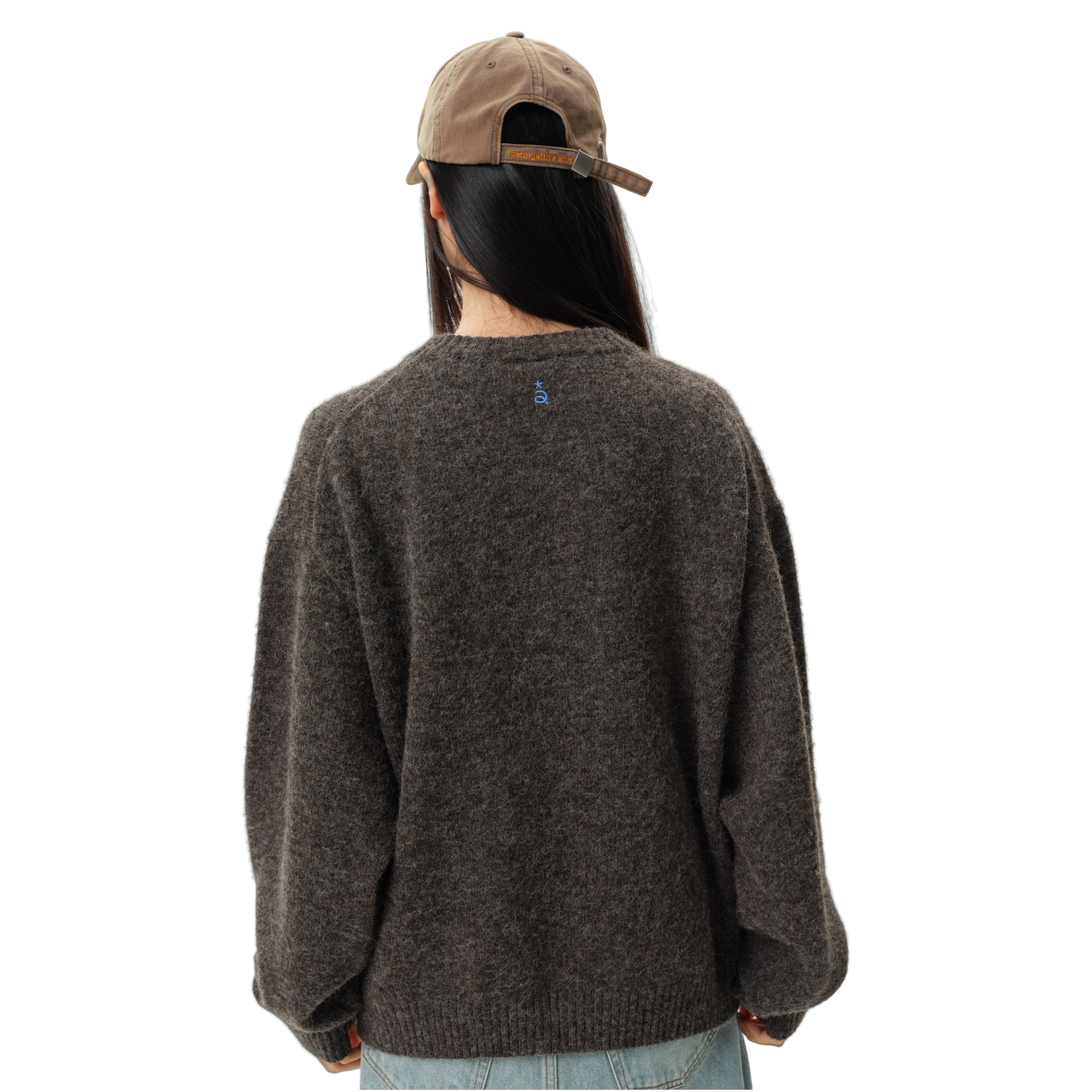 Brown Color-blocked Pony Crew Neck Sweater