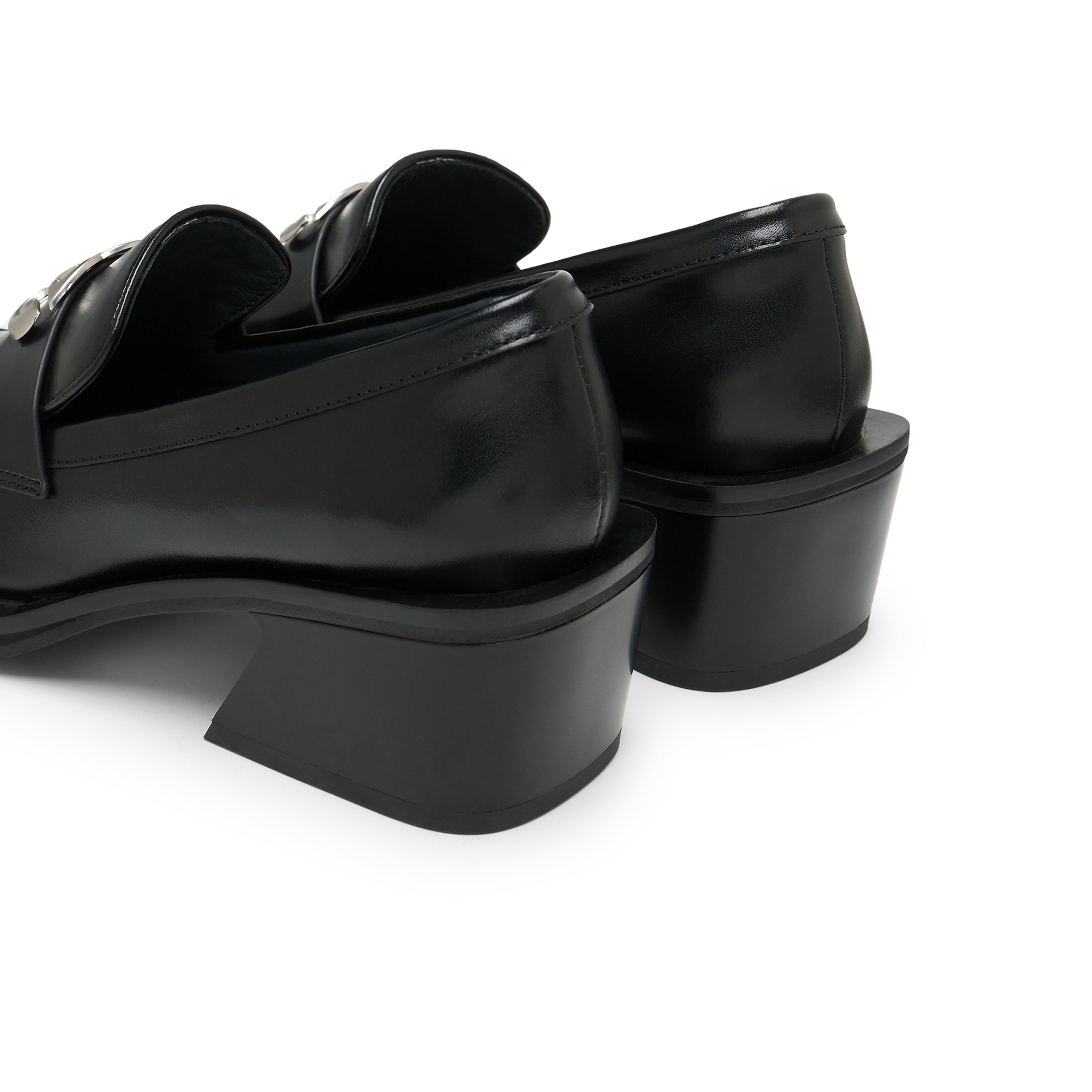 Bevel Square Head Double Lined Chunky Heel Shoes In Black